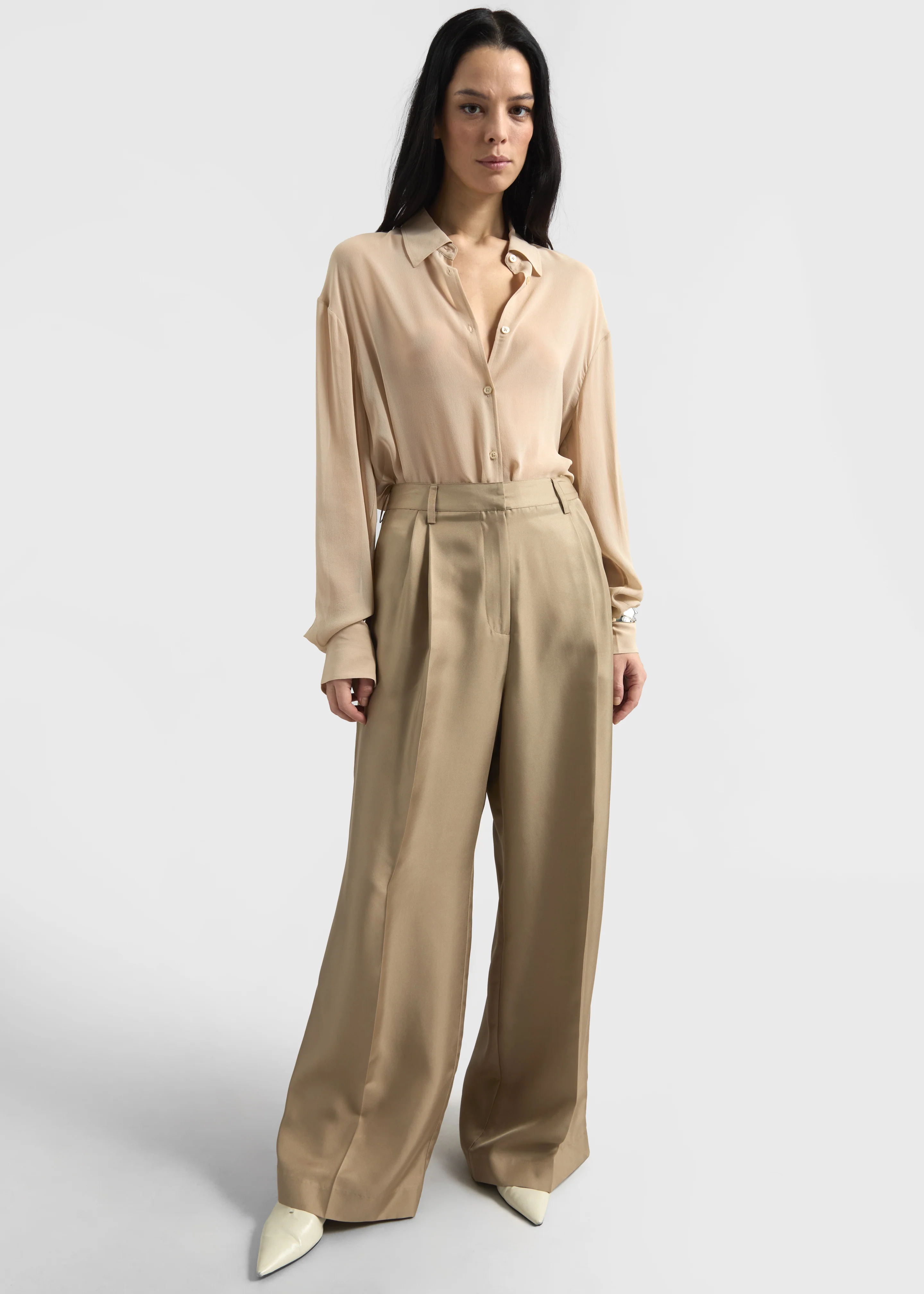 Marfa Pleated Silk Trousers - Beige - Image 4