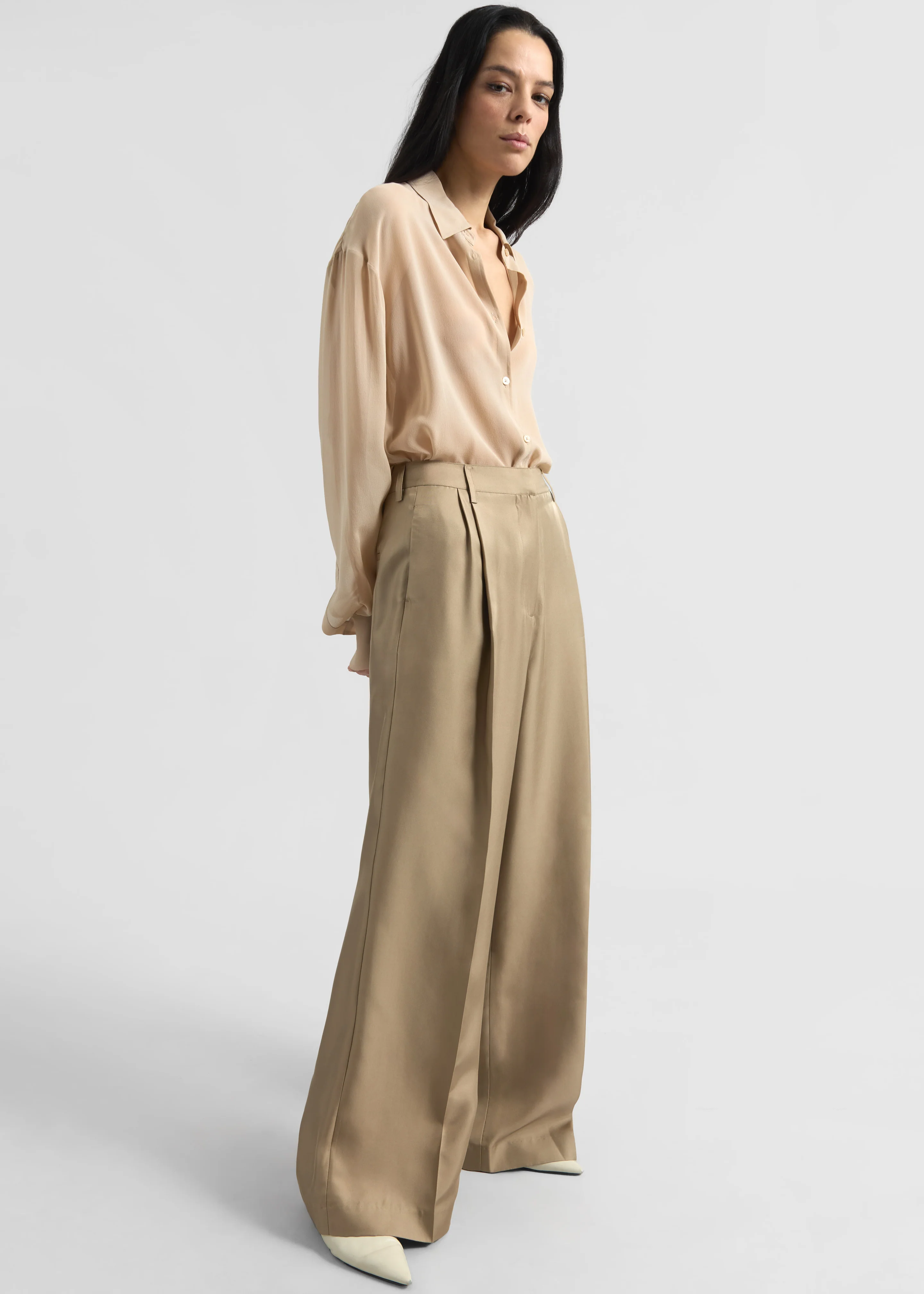 Marfa Pleated Silk Trousers - Beige - Image 5