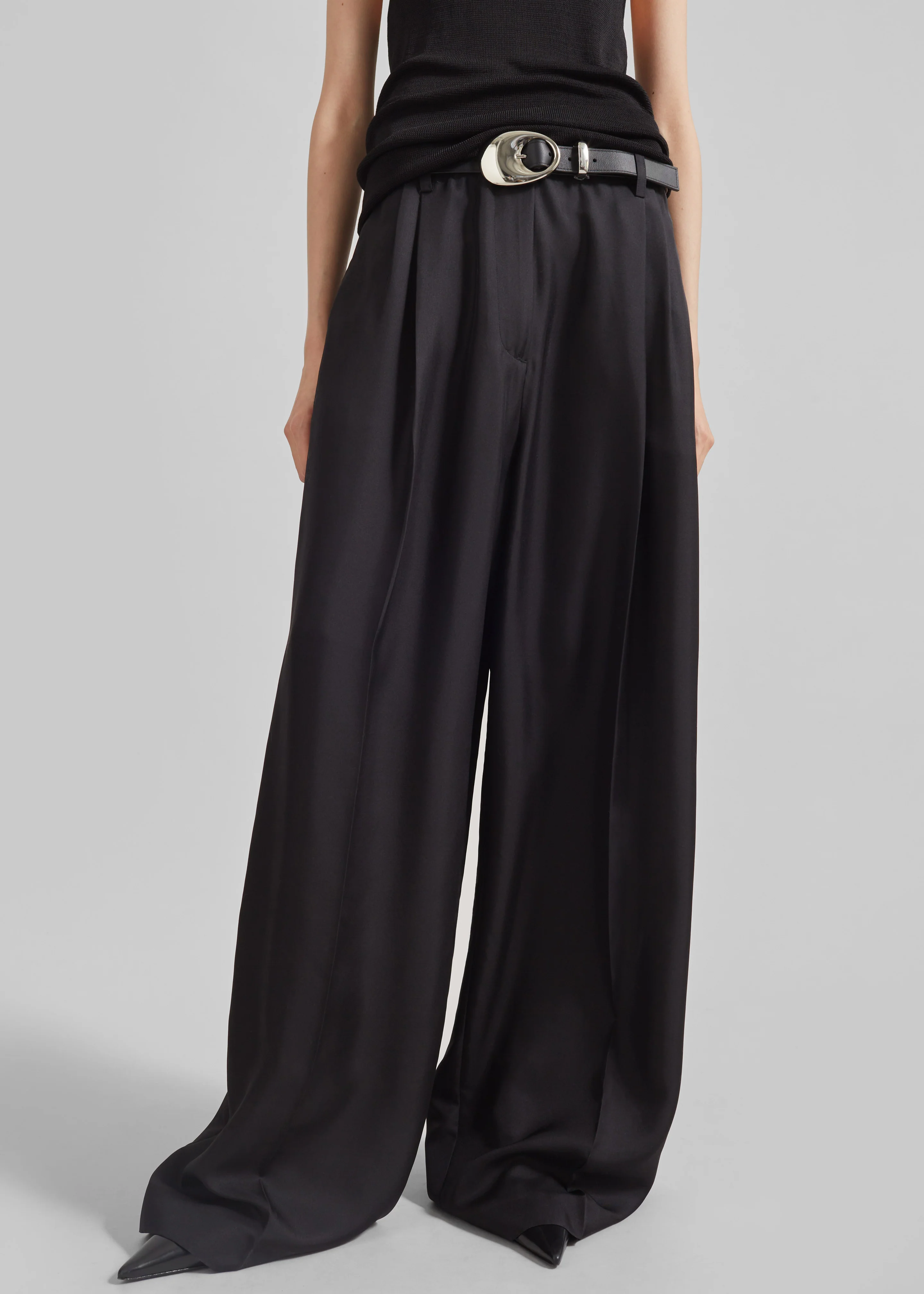 Marfa Pleated Silk Trousers - Black