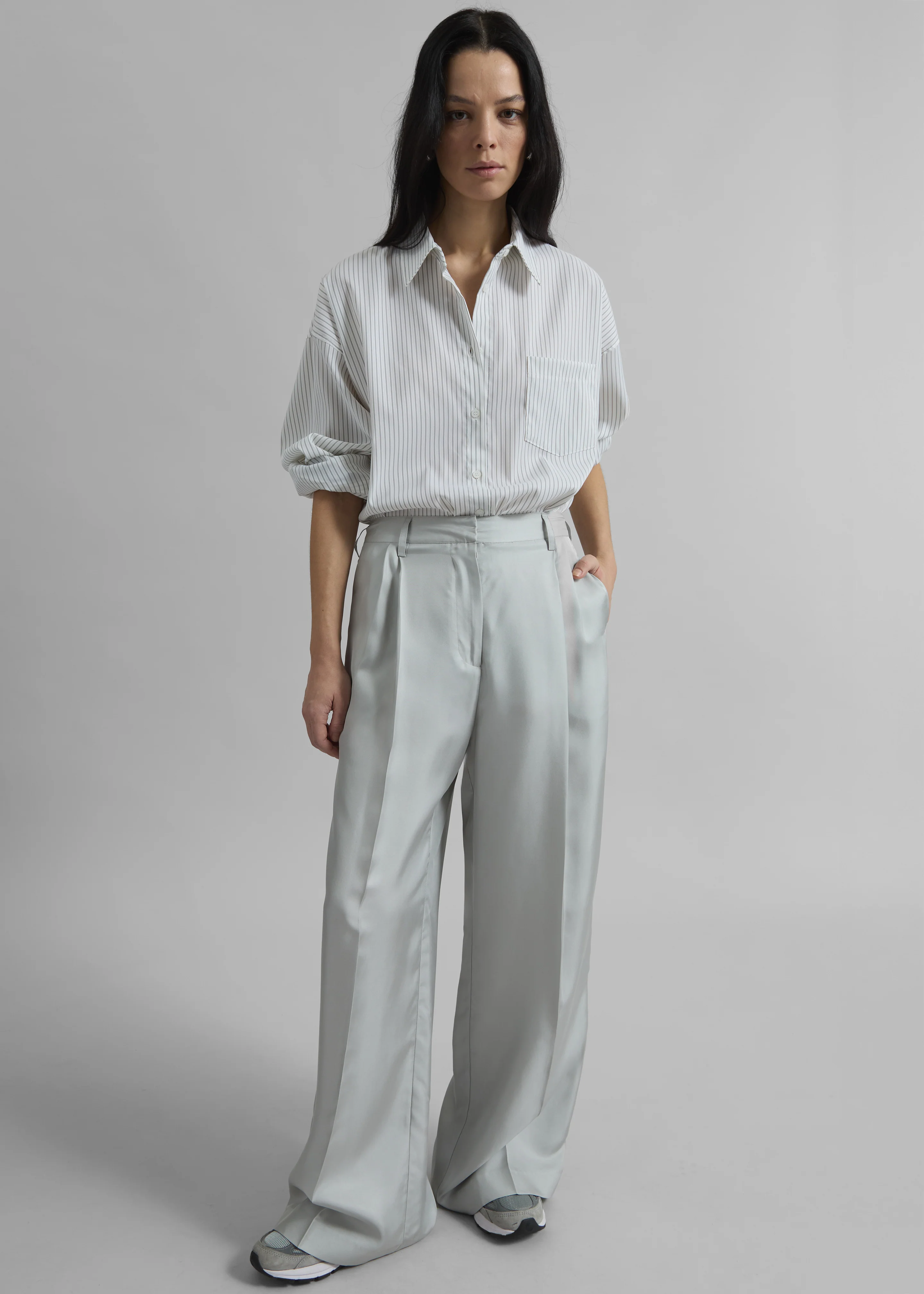 Marfa Pleated Silk Trousers - Grey - Image 2
