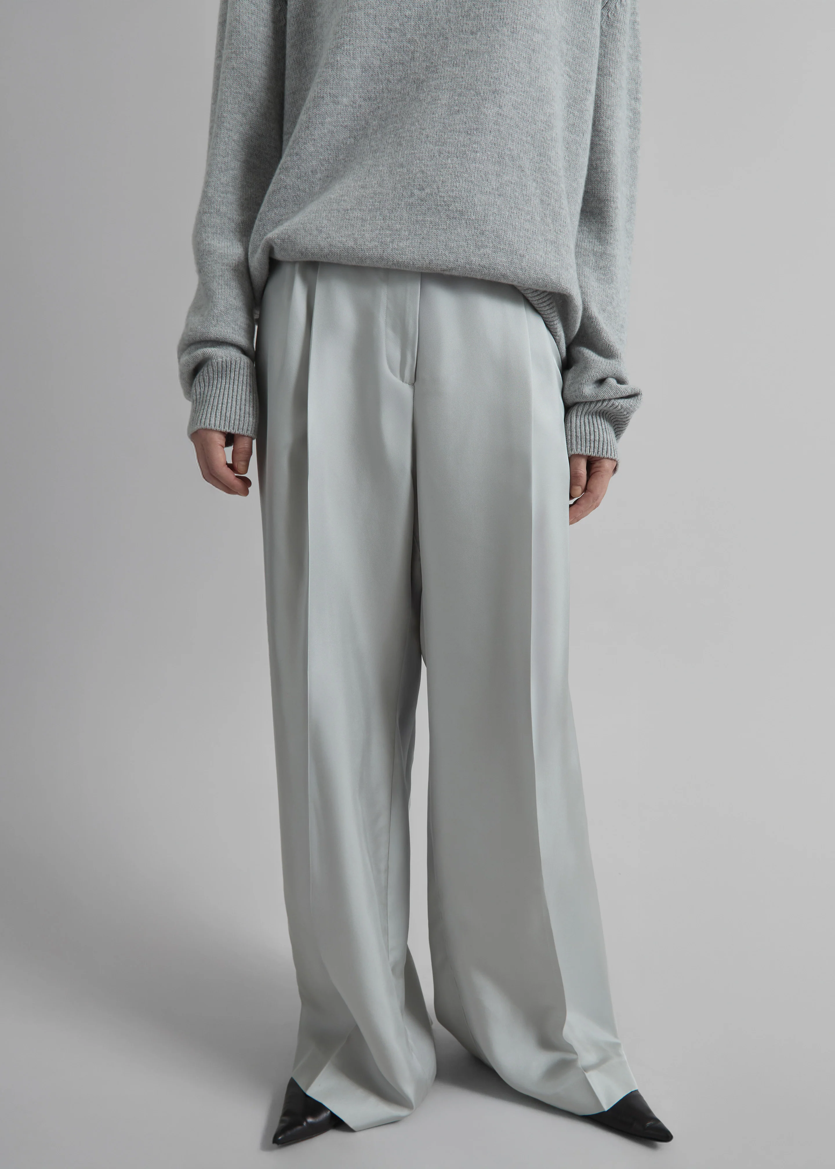 Marfa Pleated Silk Trousers - Grey - Image 3