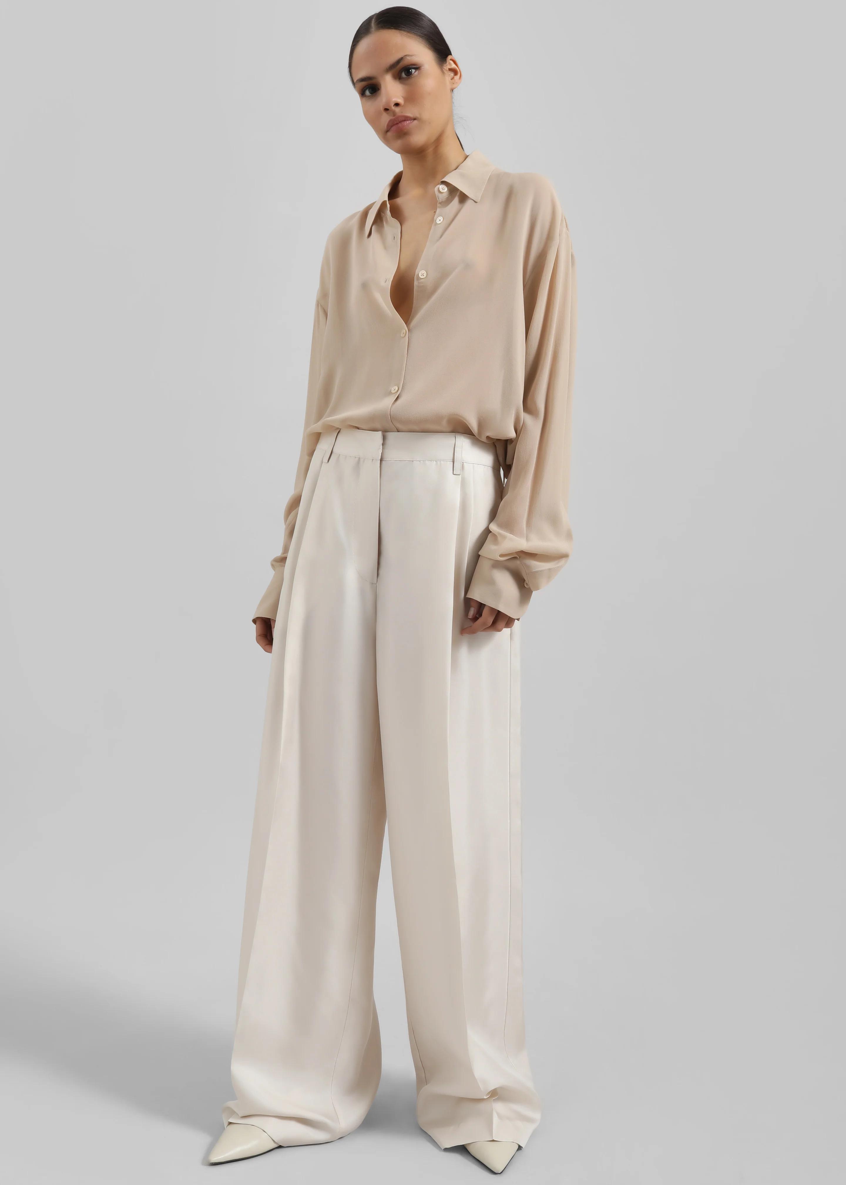 Marfa Pleated Silk Trousers - Ivory - Image 5