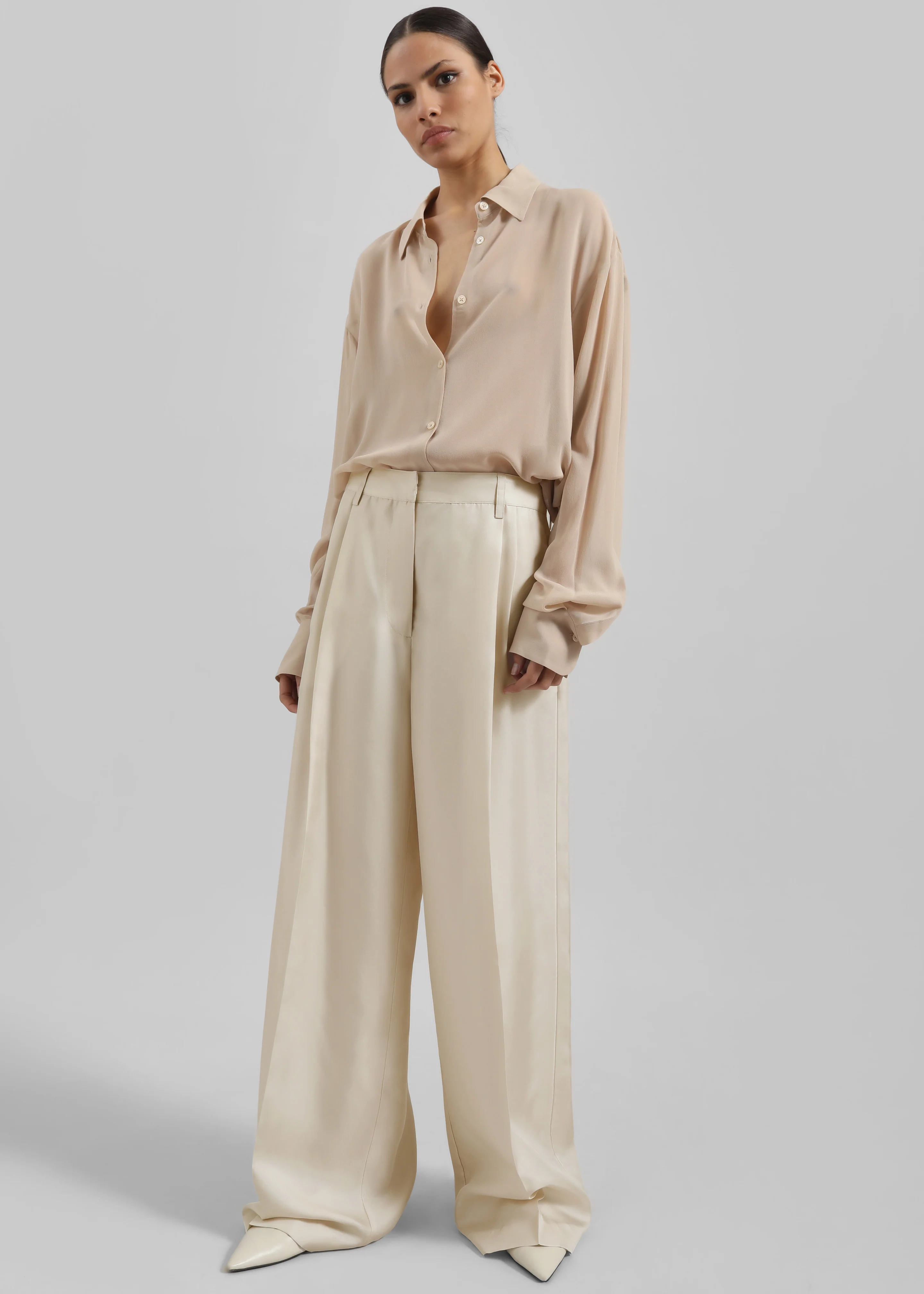 Marfa Pleated Silk Trousers - Light Beige - Image 2