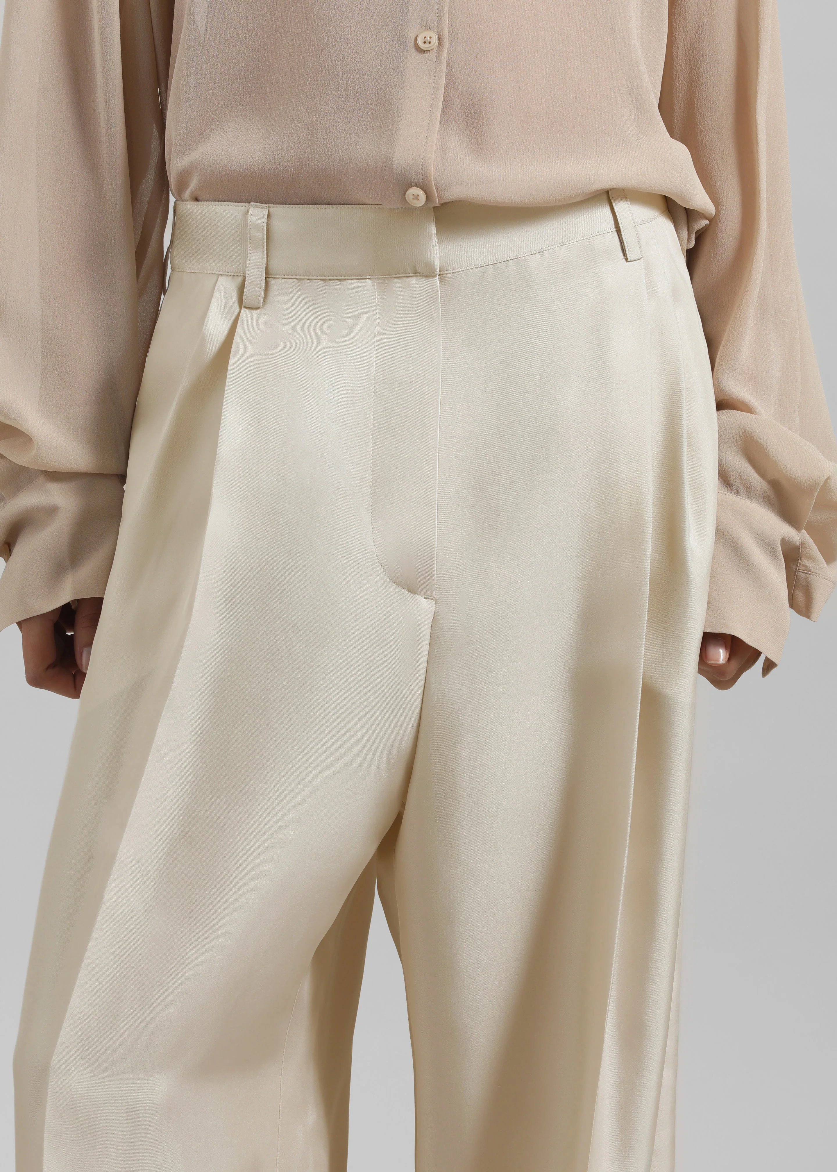 Marfa Pleated Silk Trousers - Light Beige - Image 3