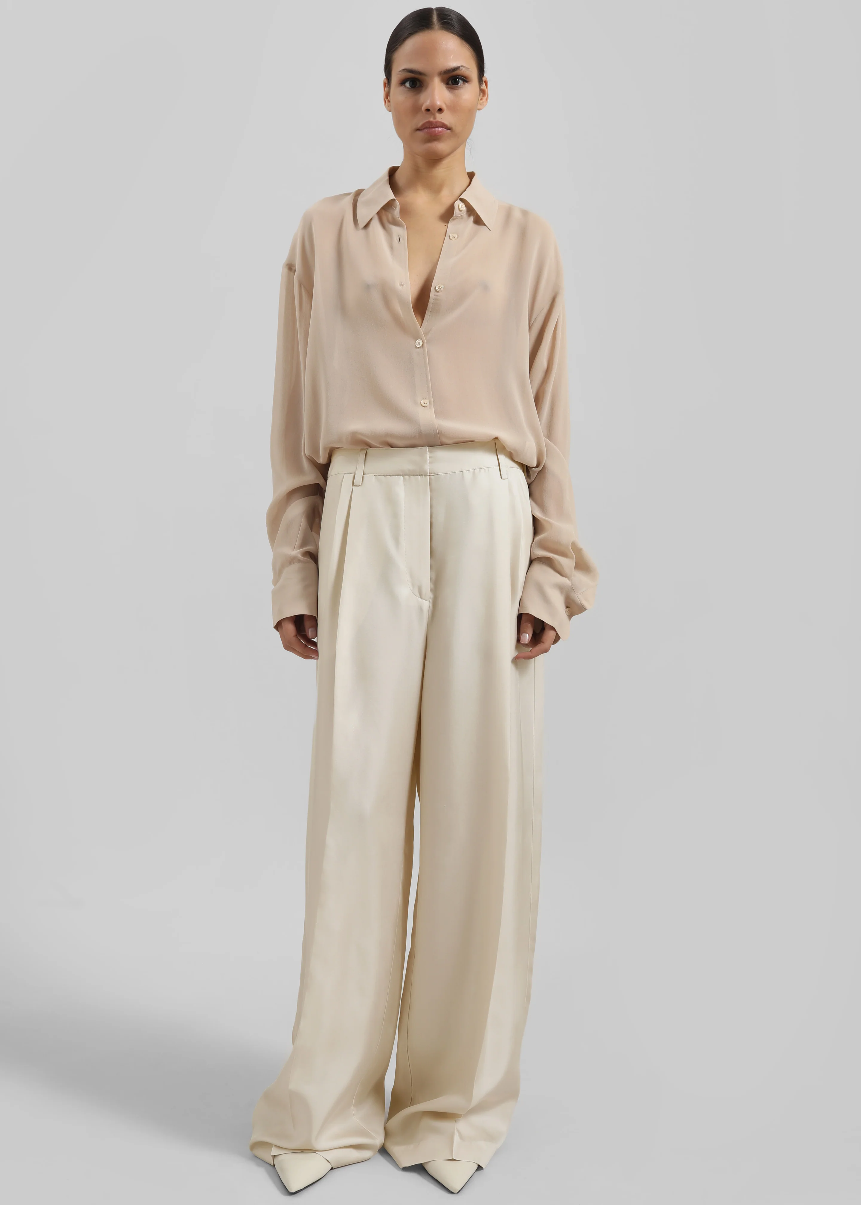 Marfa Pleated Silk Trousers - Light Beige - Image 6