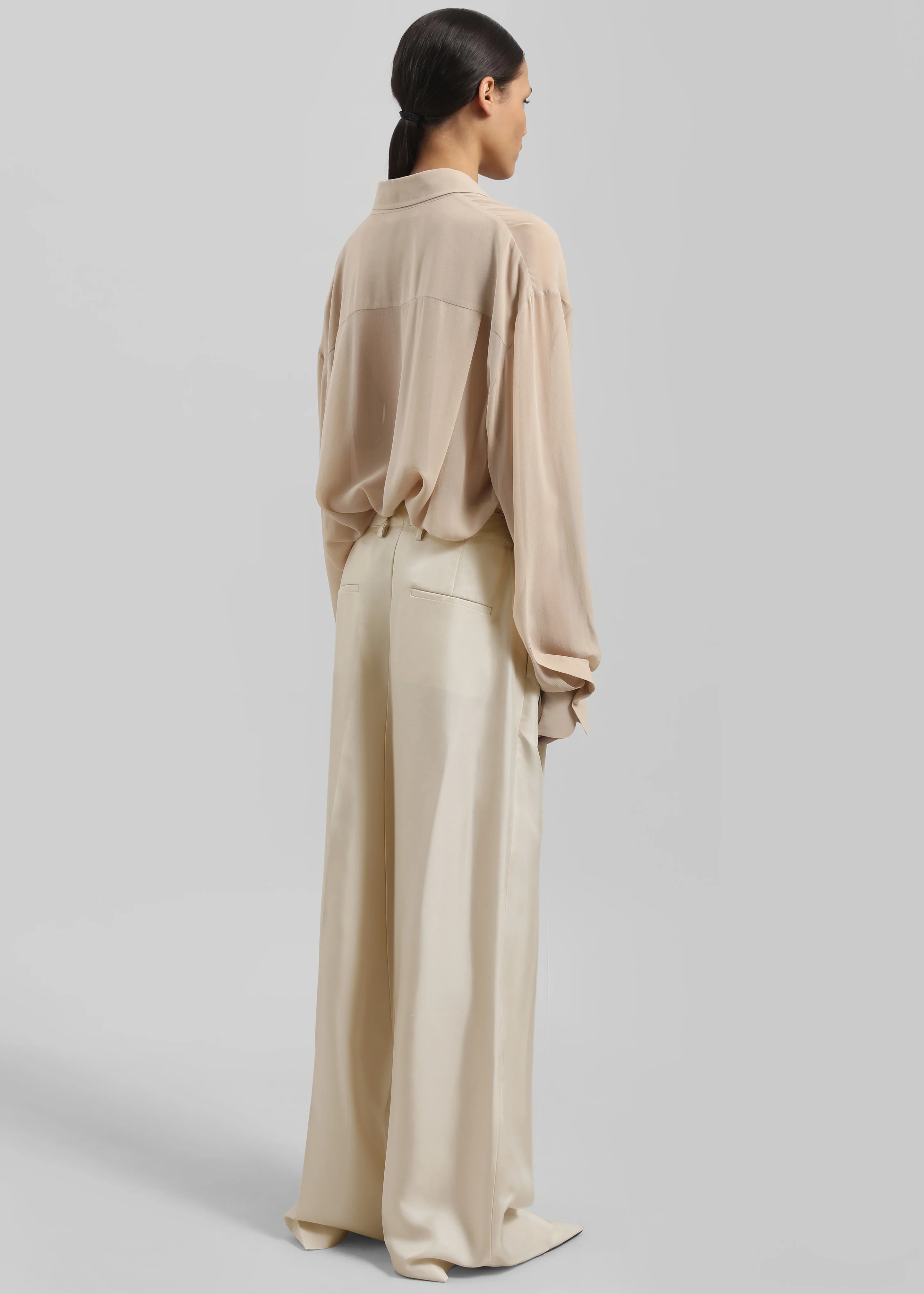 Marfa Pleated Silk Trousers - Light Beige - Image 7