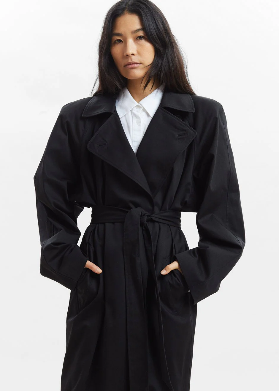 Marisol Box Shoulder Trench - Black - Image 10