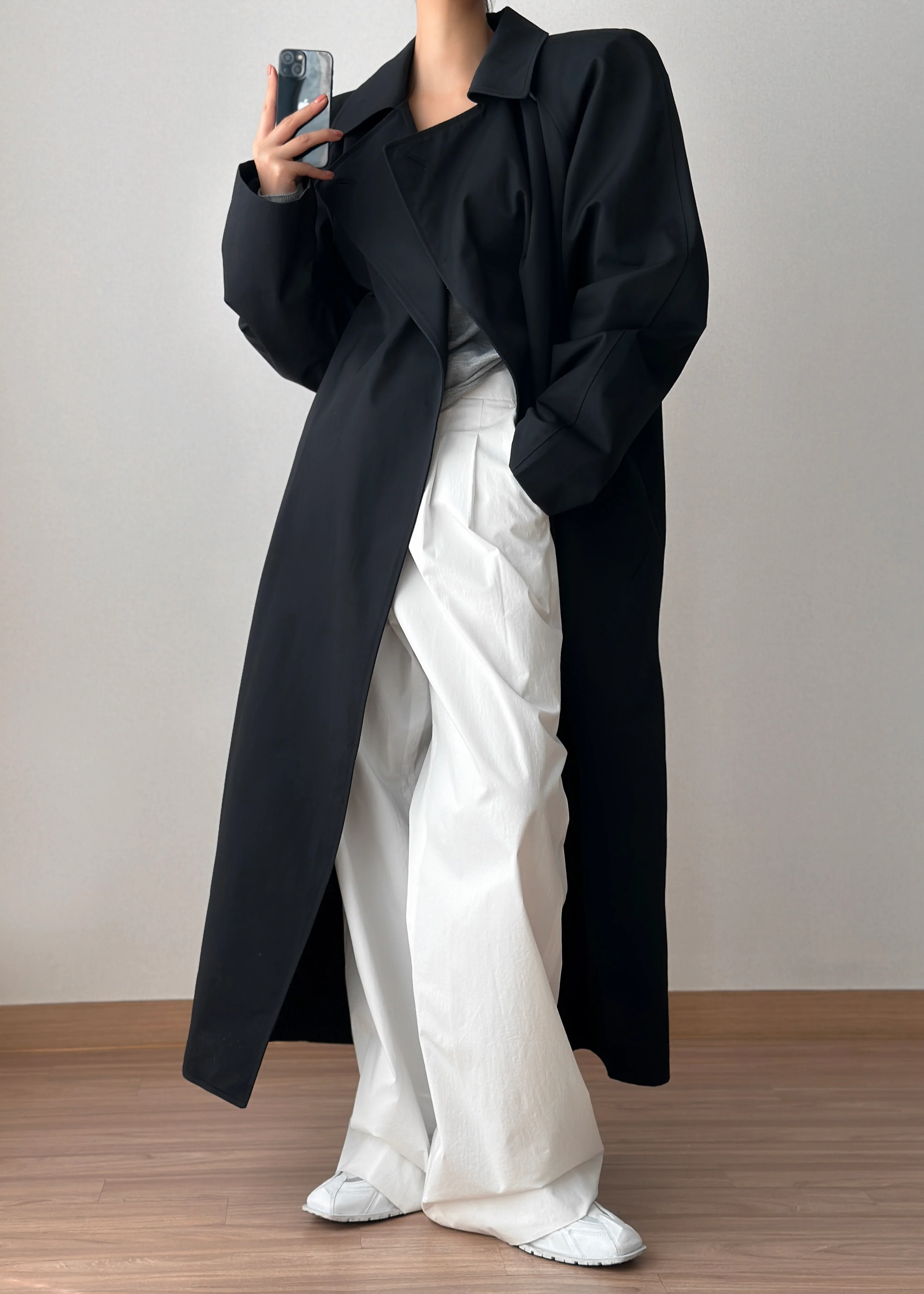 Marisol Box Shoulder Trench - Black - Image 6
