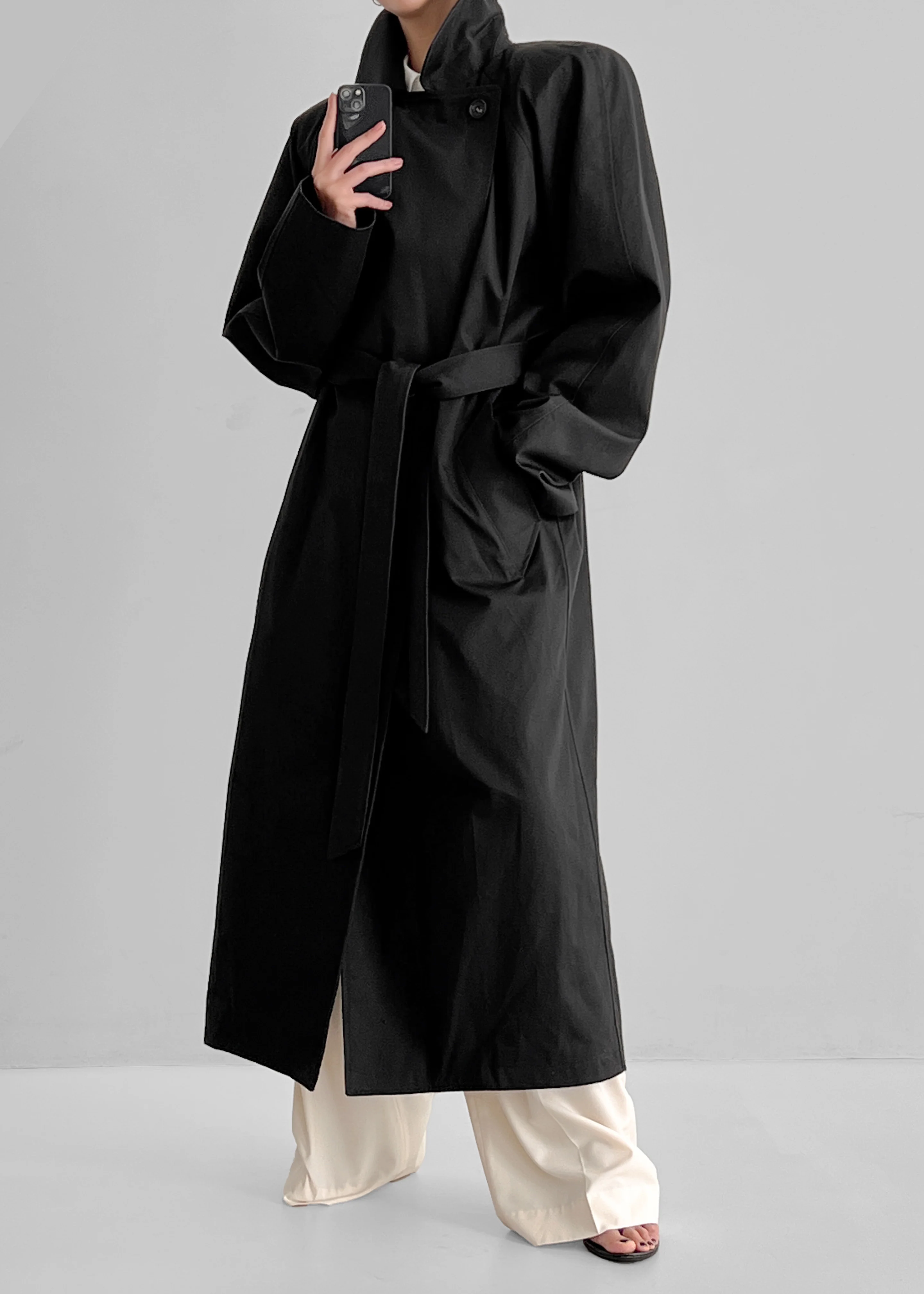 Marisol Box Shoulder Trench - Black - Image 7