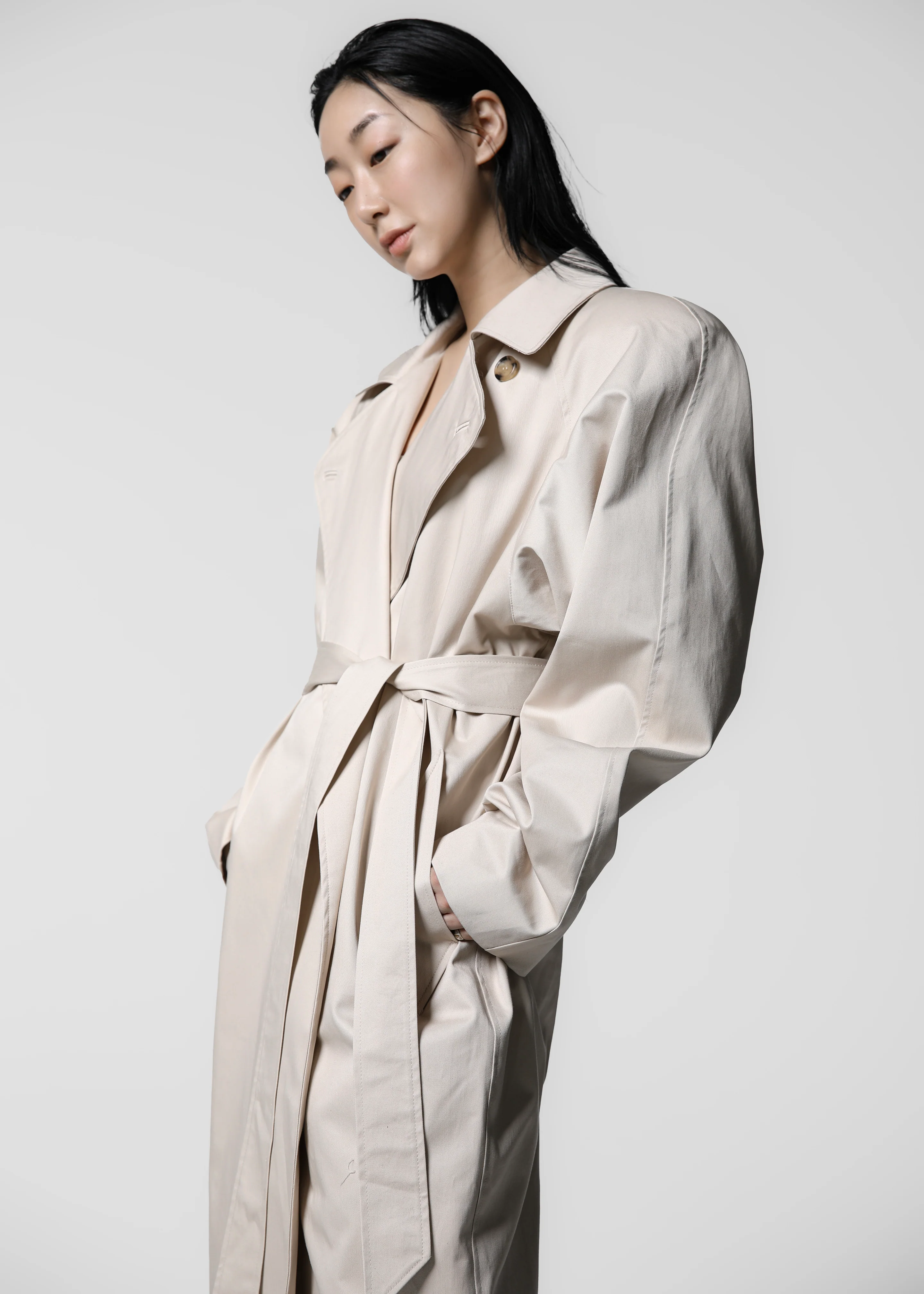 Marisol Box Shoulder Trench - Bone - Image 7