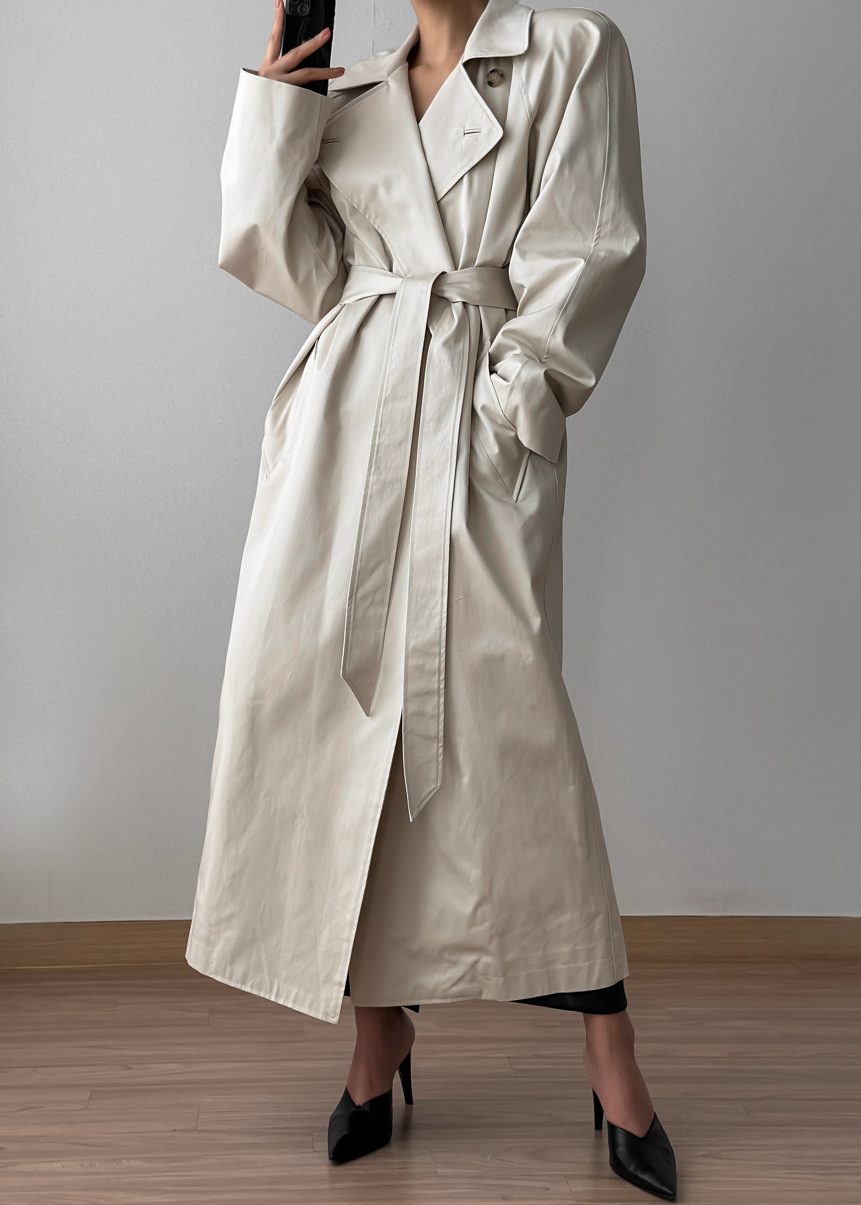 Marisol Box Shoulder Trench - Bone - Image 9