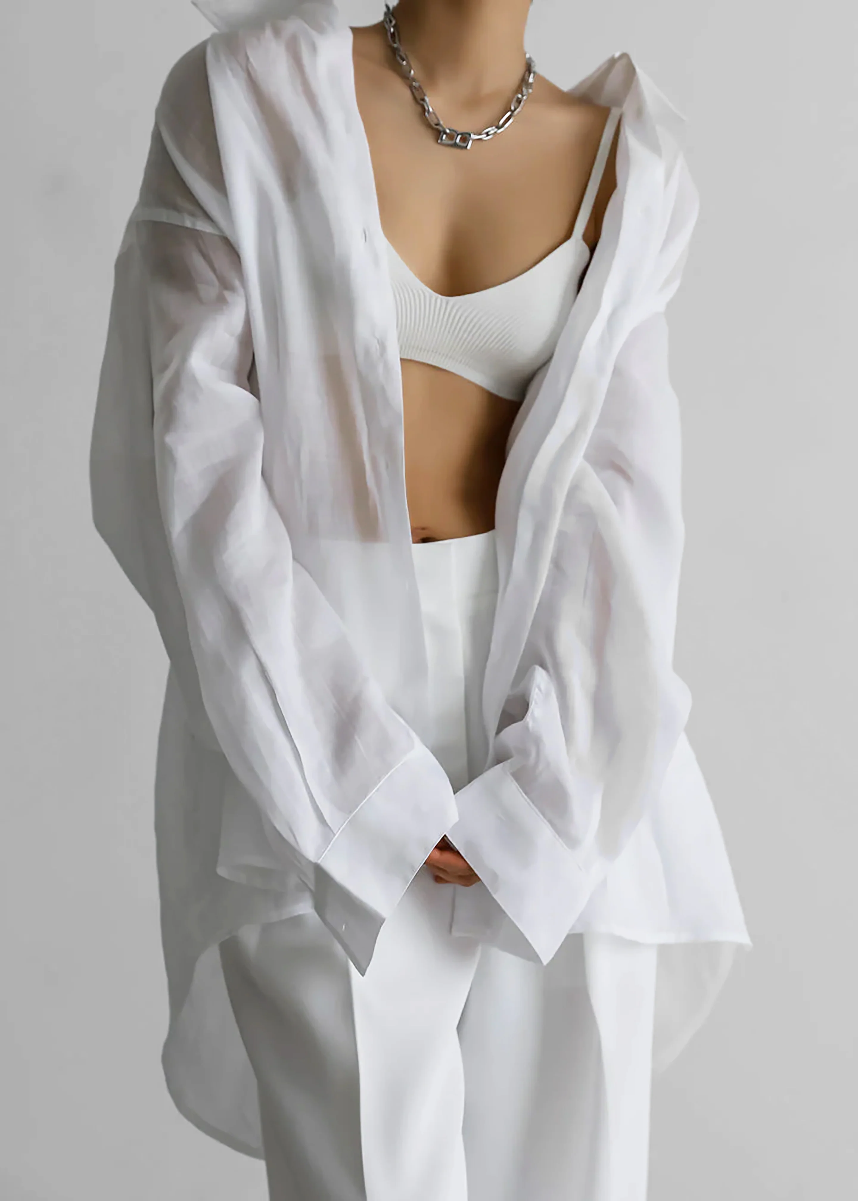 Marlow Oversized Linen Shirt - White - Image 7