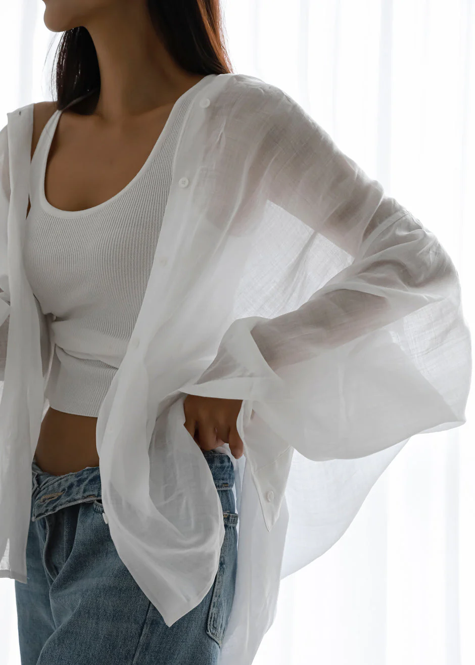 Marlow Oversized Linen Shirt - White - Image 9