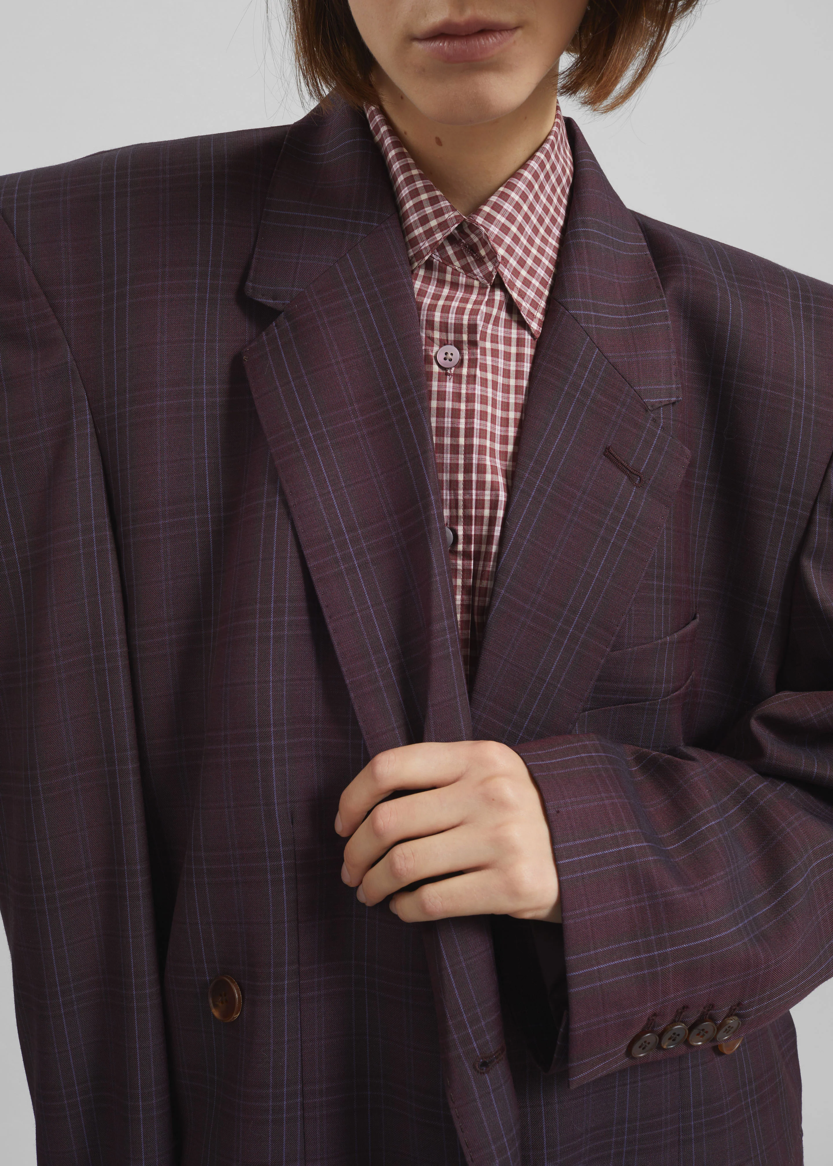 Marnay Padded Blazer - Burgundy Plaid - Image 2