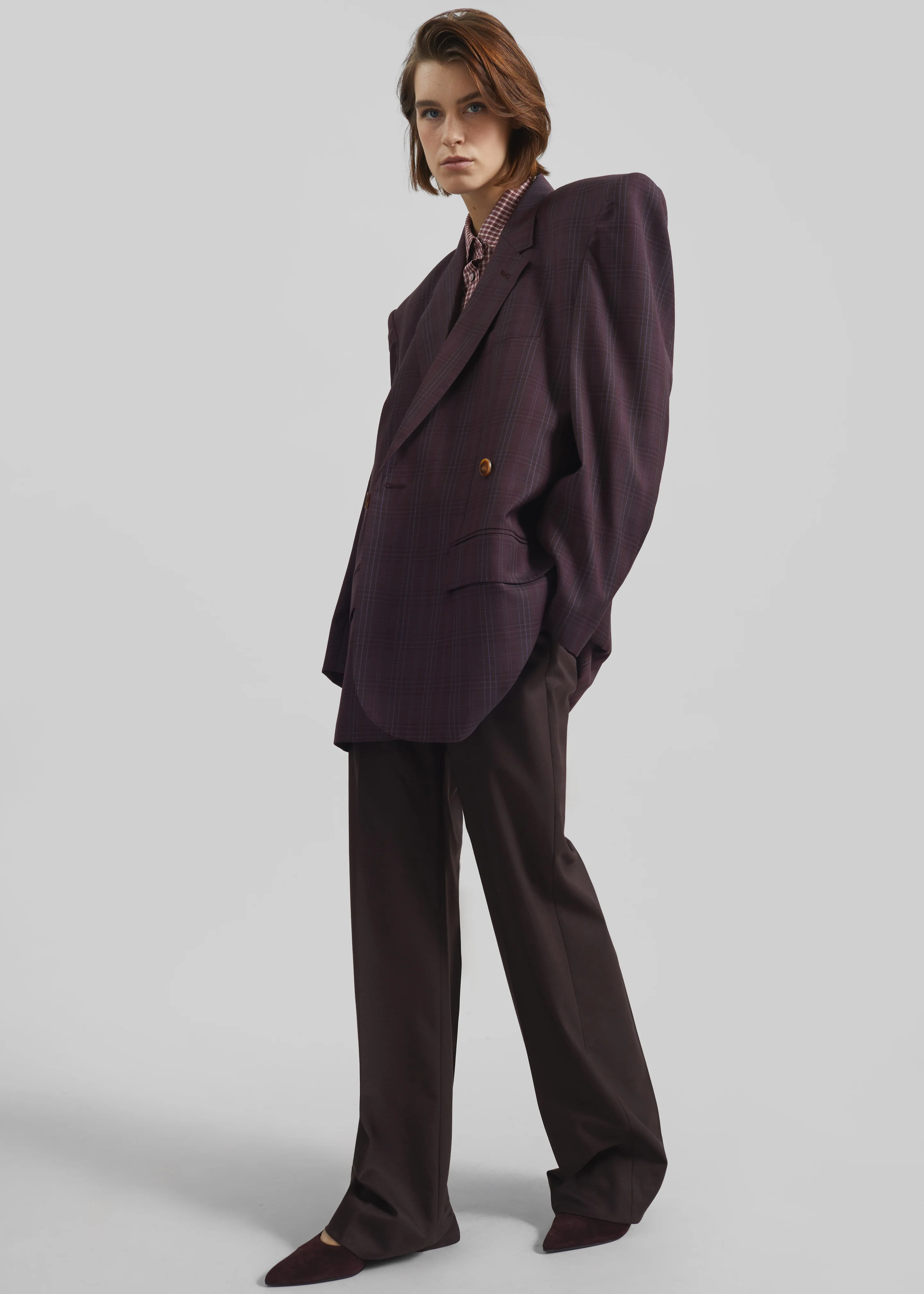 Marnay Padded Blazer - Burgundy Plaid - Image 3