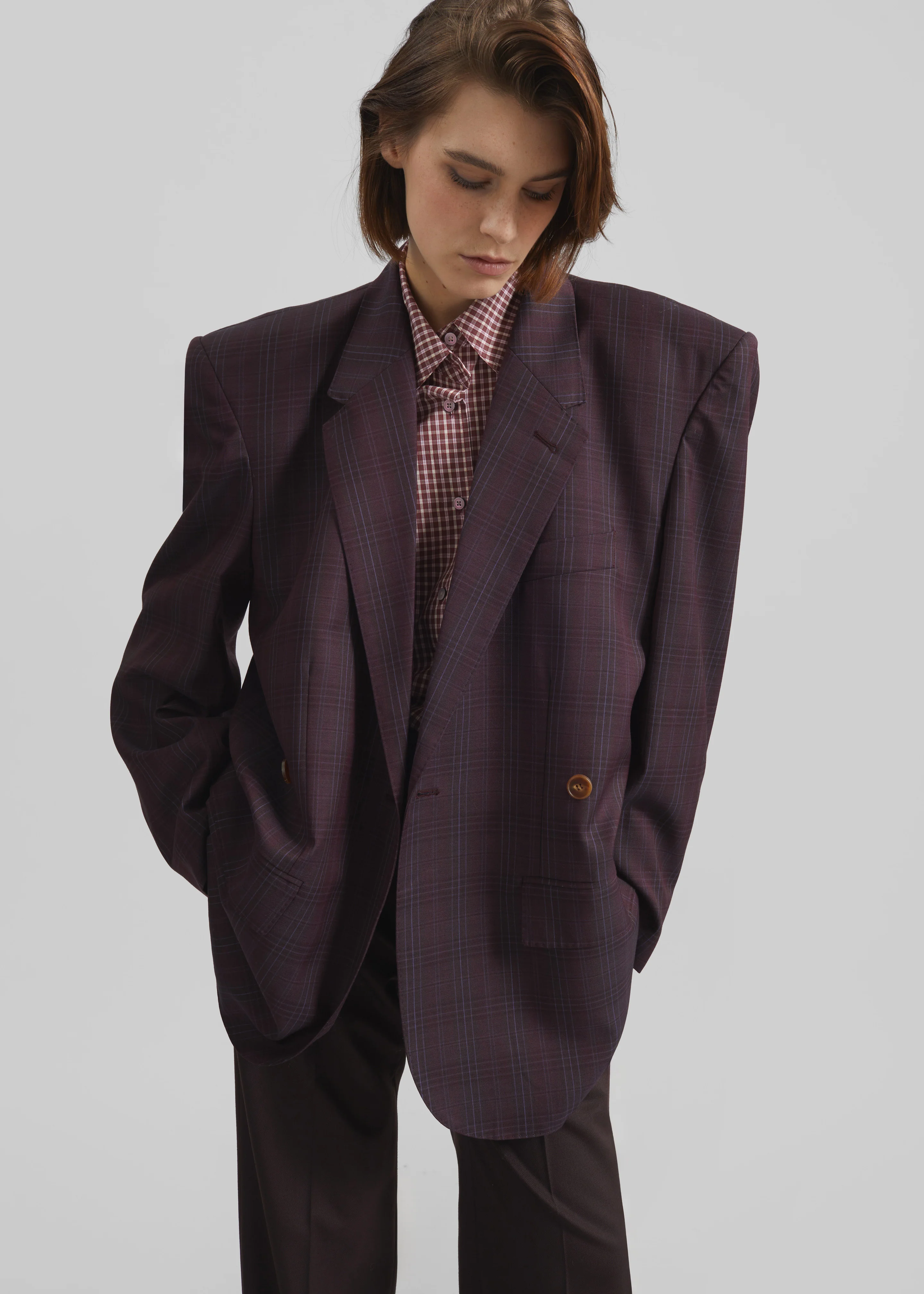 Marnay Padded Blazer - Burgundy Plaid - Image 4