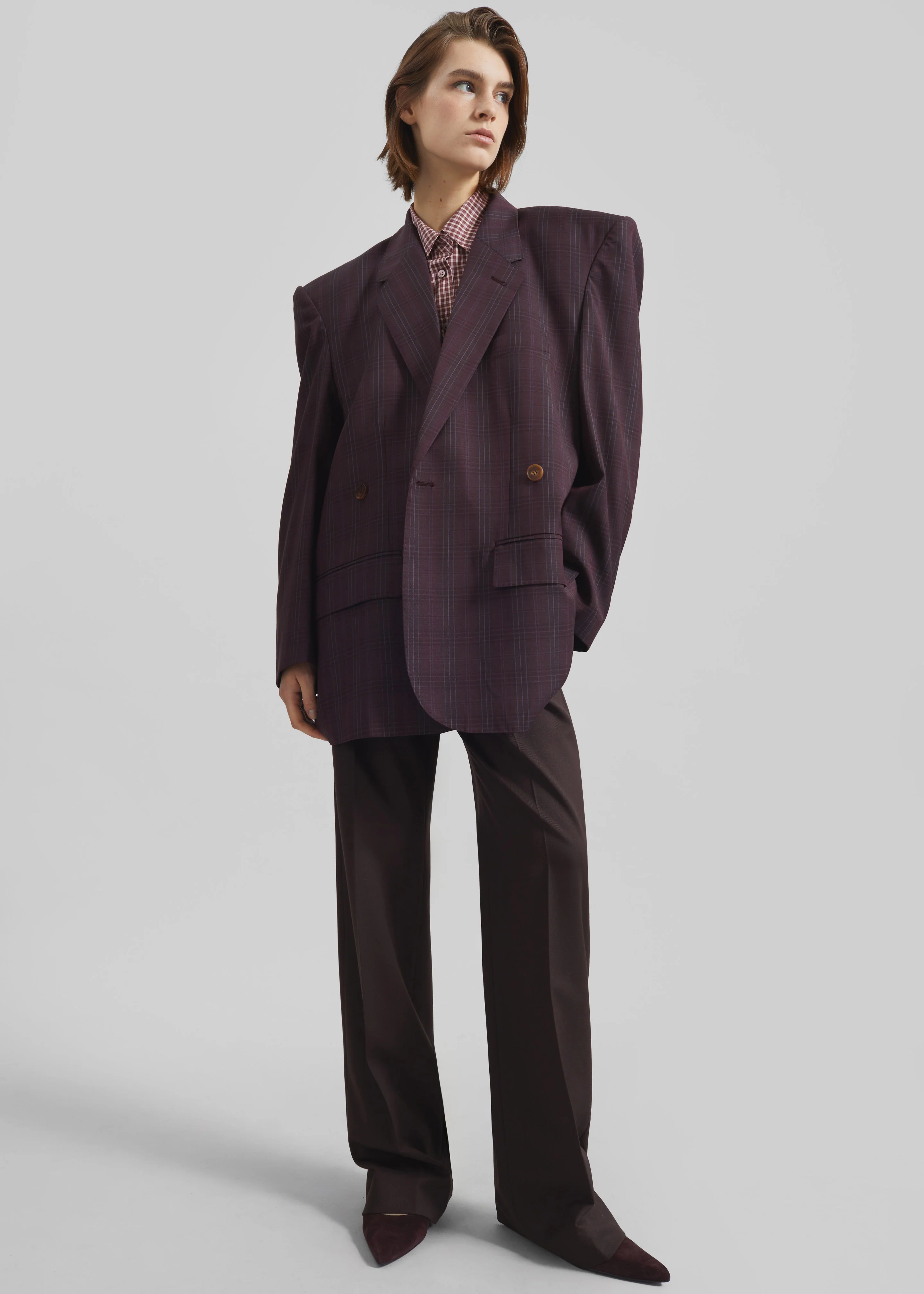 Marnay Padded Blazer - Burgundy Plaid - Image 5