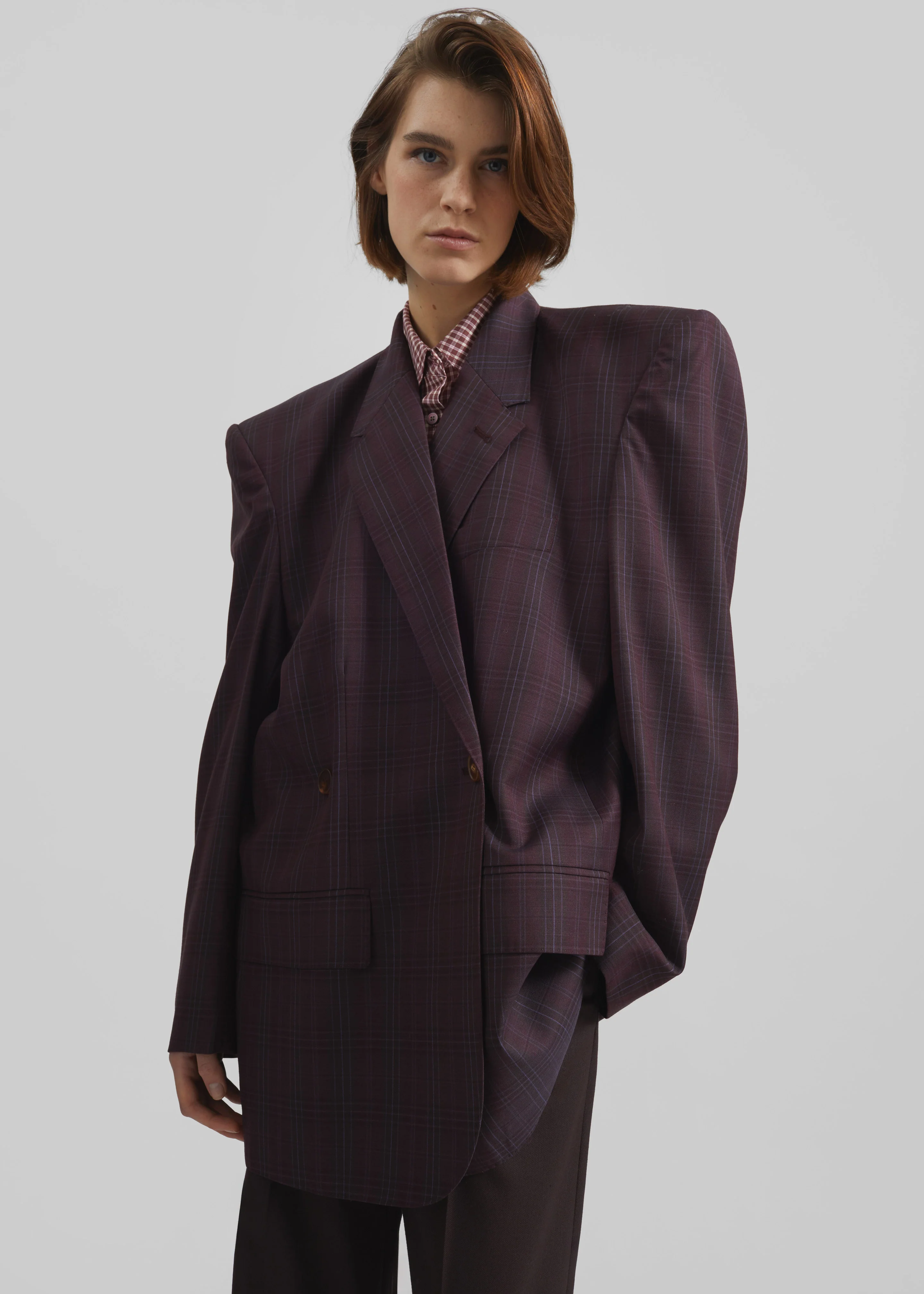 Marnay Padded Blazer - Burgundy Plaid - Image 6