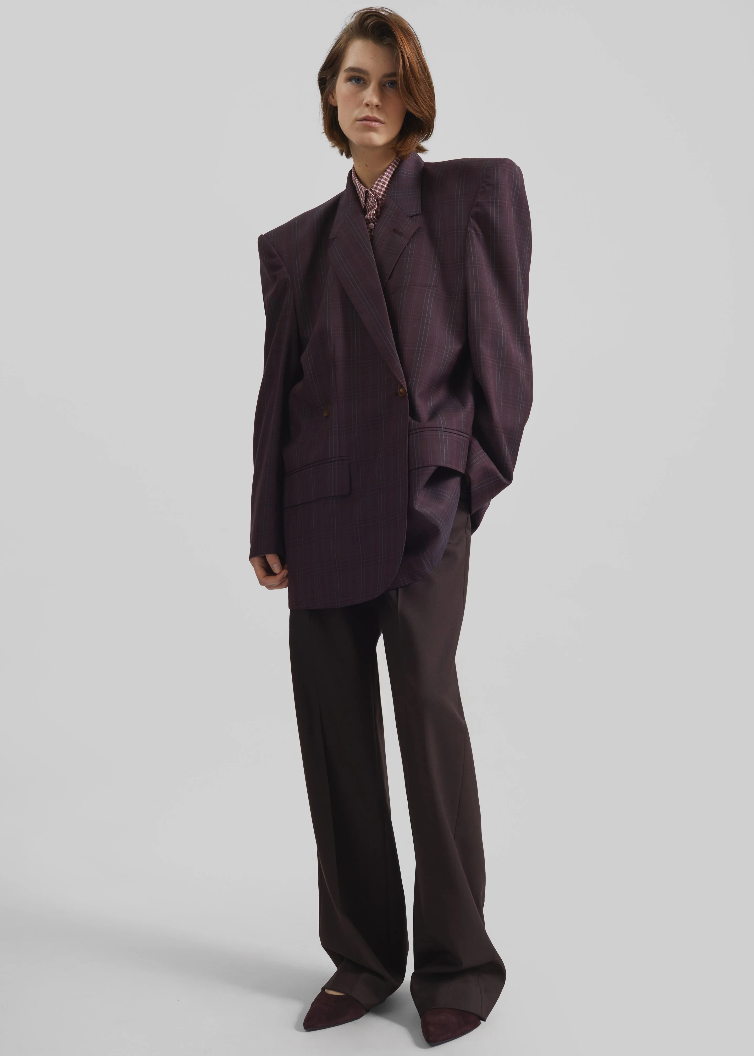 Marnay Padded Blazer - Burgundy Plaid - Image 7