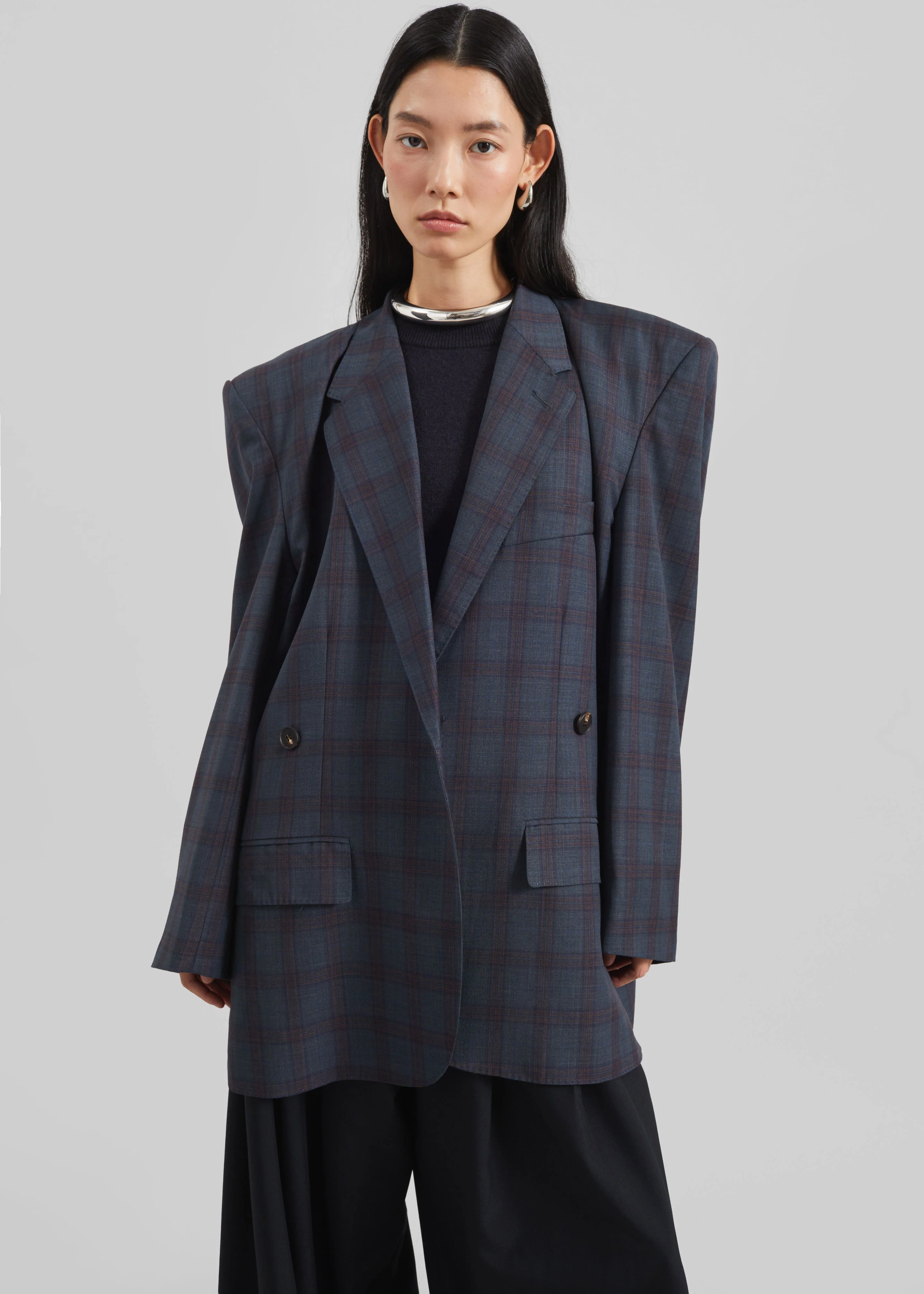Marnay Padded Blazer - Navy Plaid - Image 4