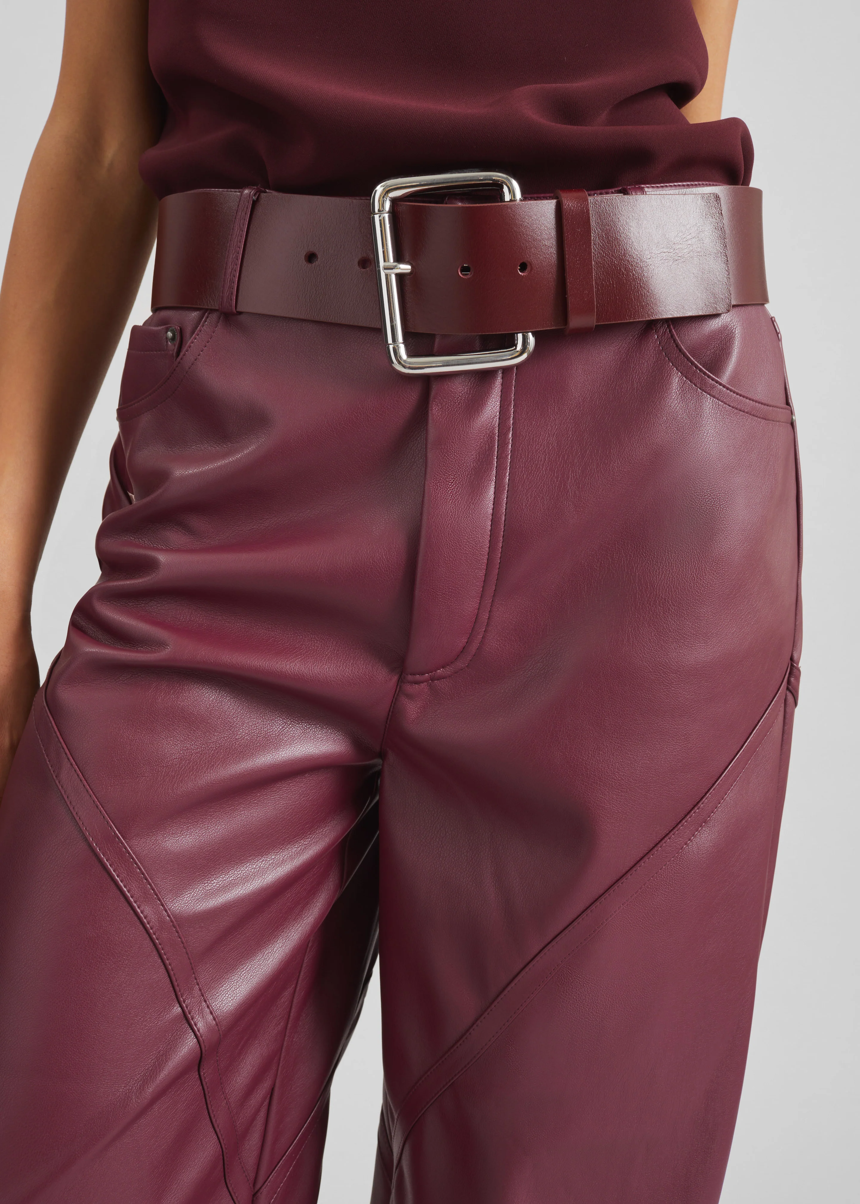 Marty Leather Belt - Burgundy/Silver - Image 3