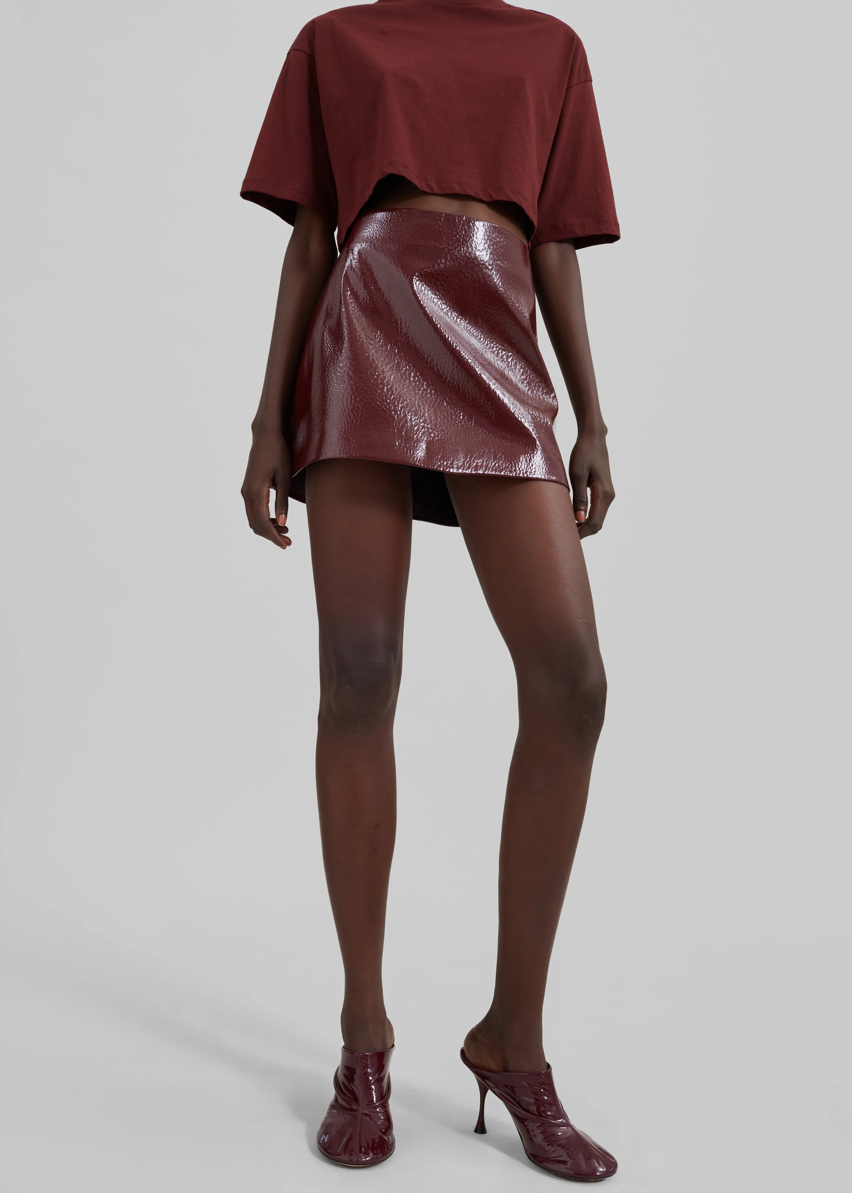 Mary Crackled Faux Leather Mini Skirt - Burgundy - Image 3