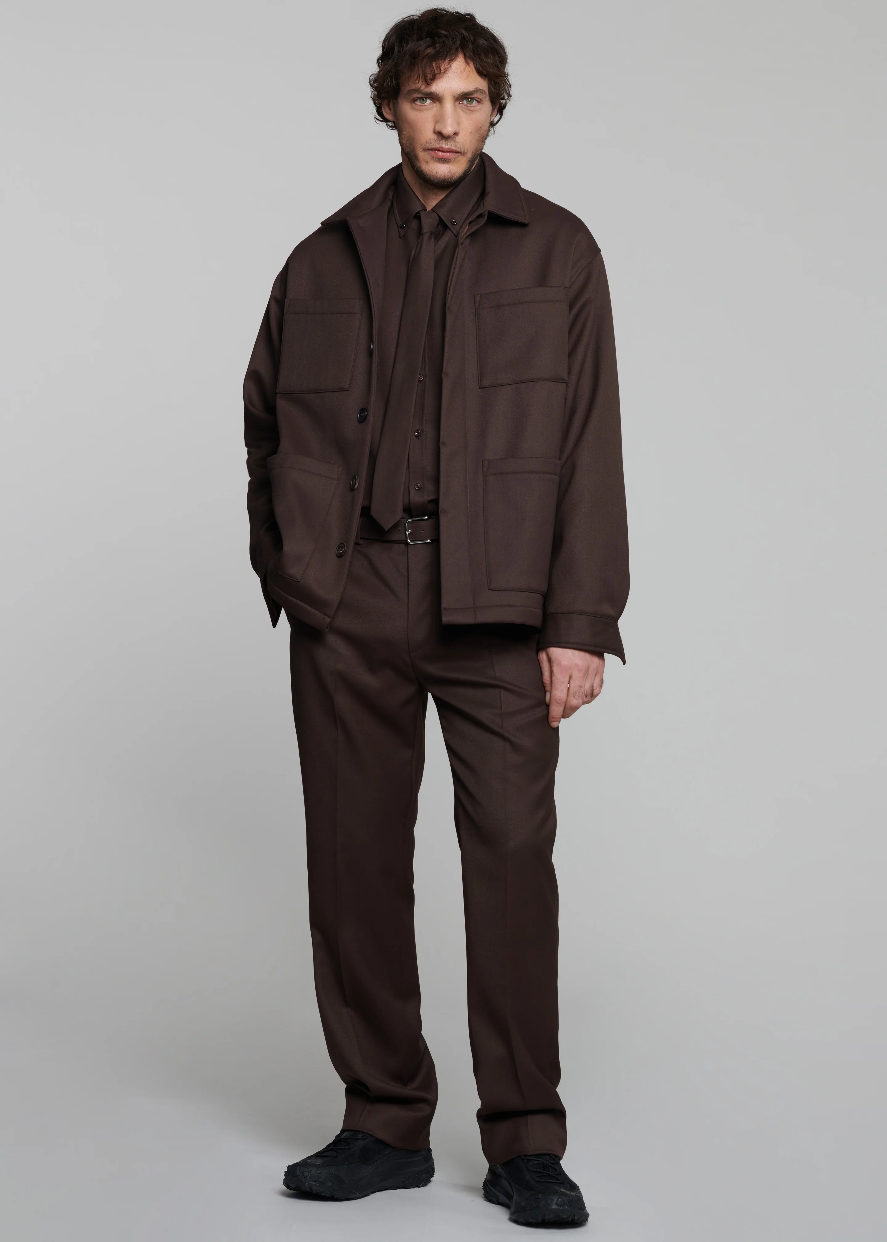 Mason Boxy Wool Jacket - Brown - Image 4