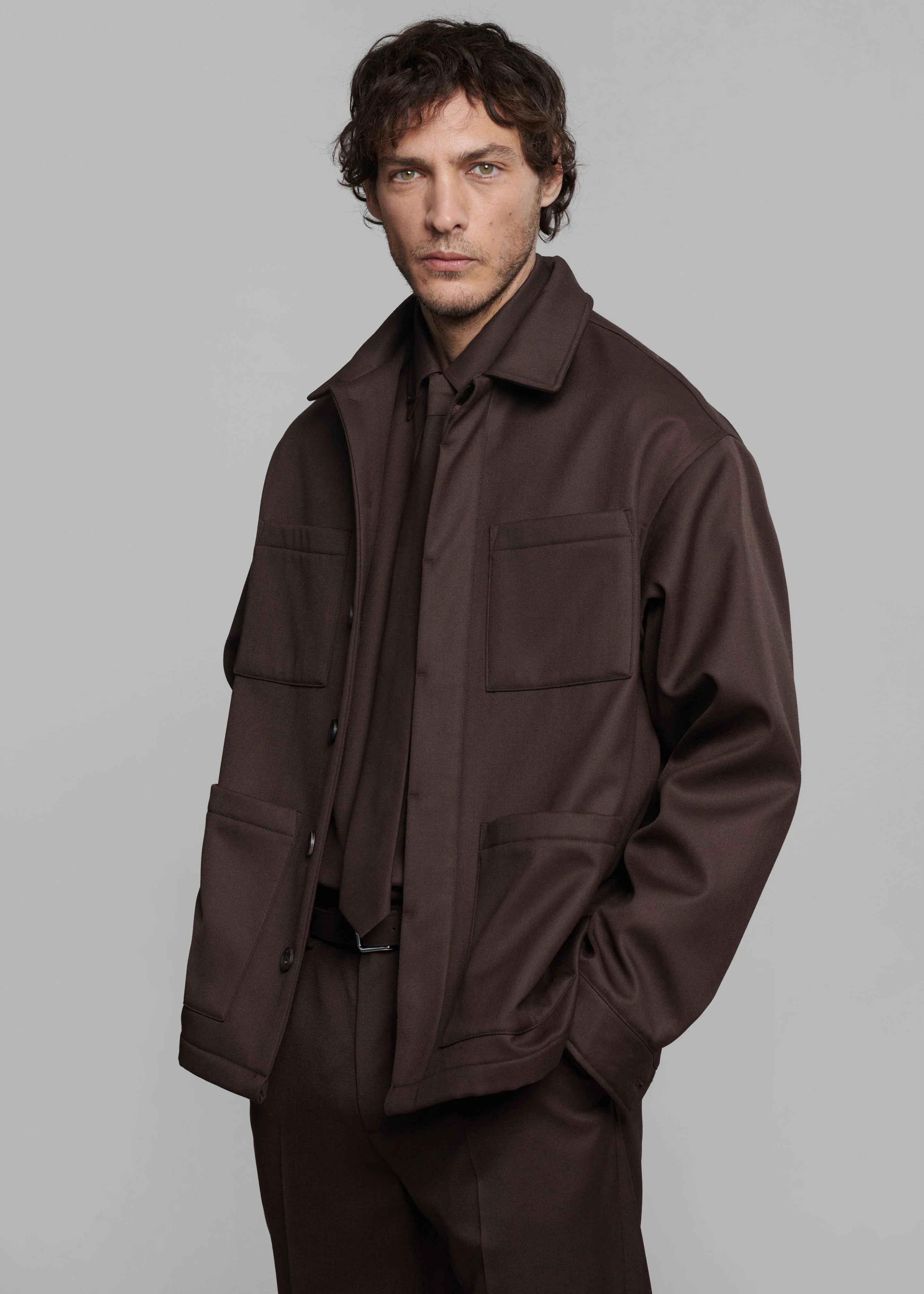 Mason Boxy Wool Jacket - Brown - Image 5