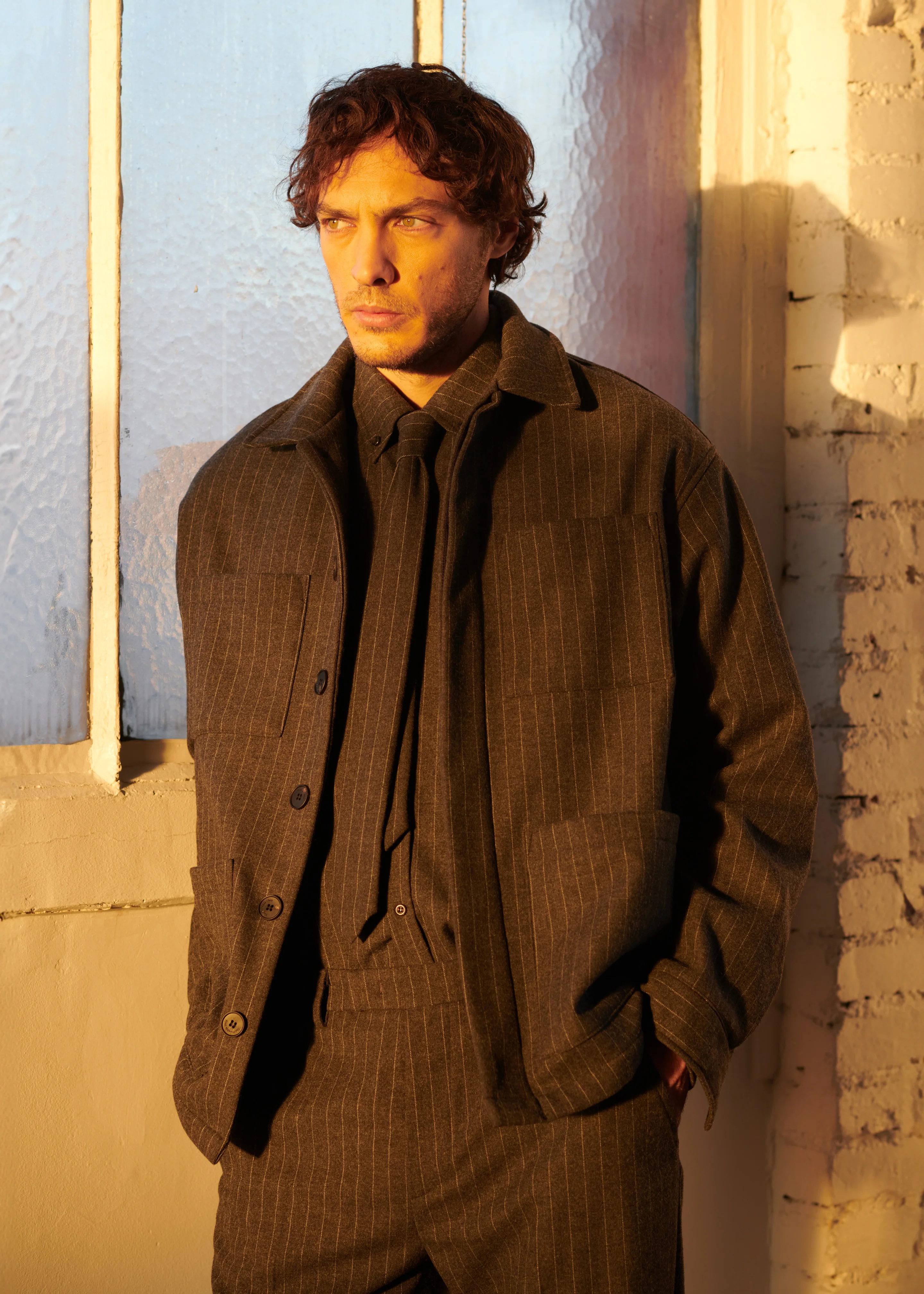 Mason Boxy Wool Jacket - Dark Grey/White Pinstripe - Image 3