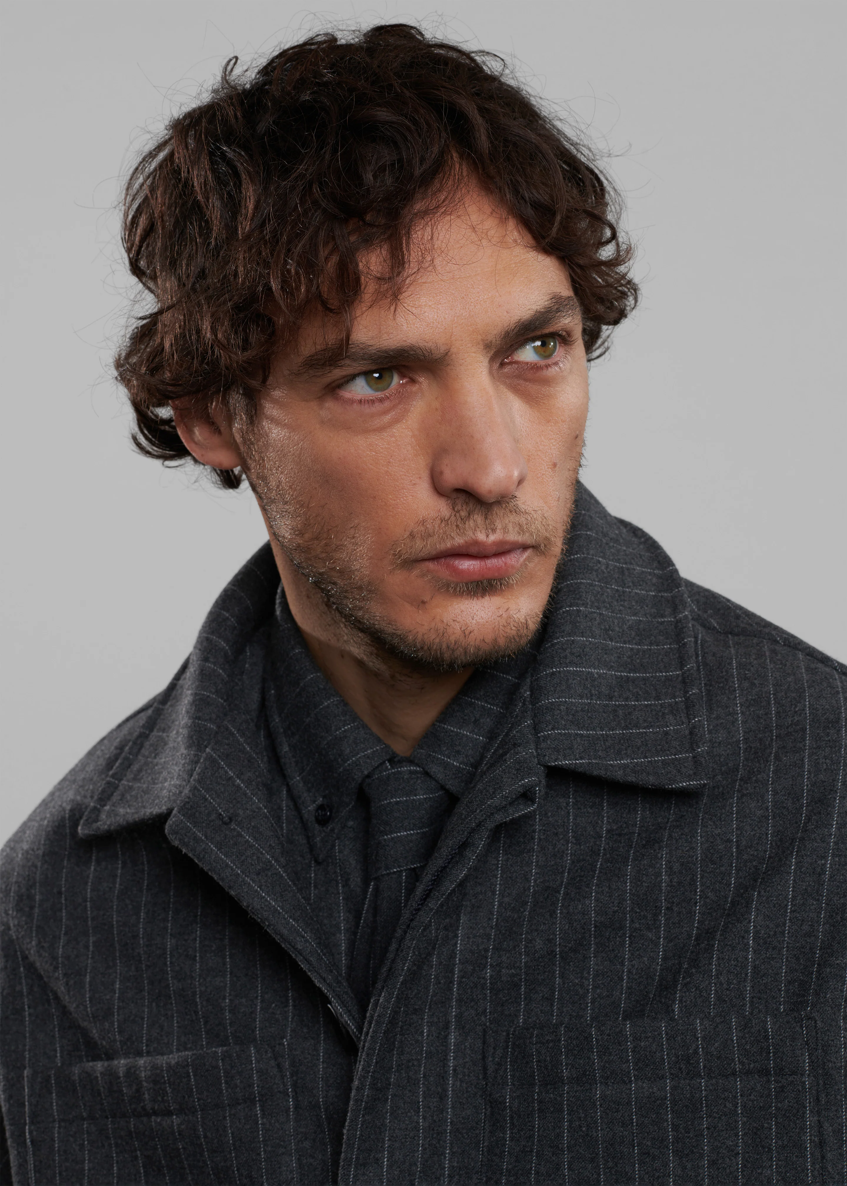 Mason Boxy Wool Jacket - Dark Grey/White Pinstripe - Image 5