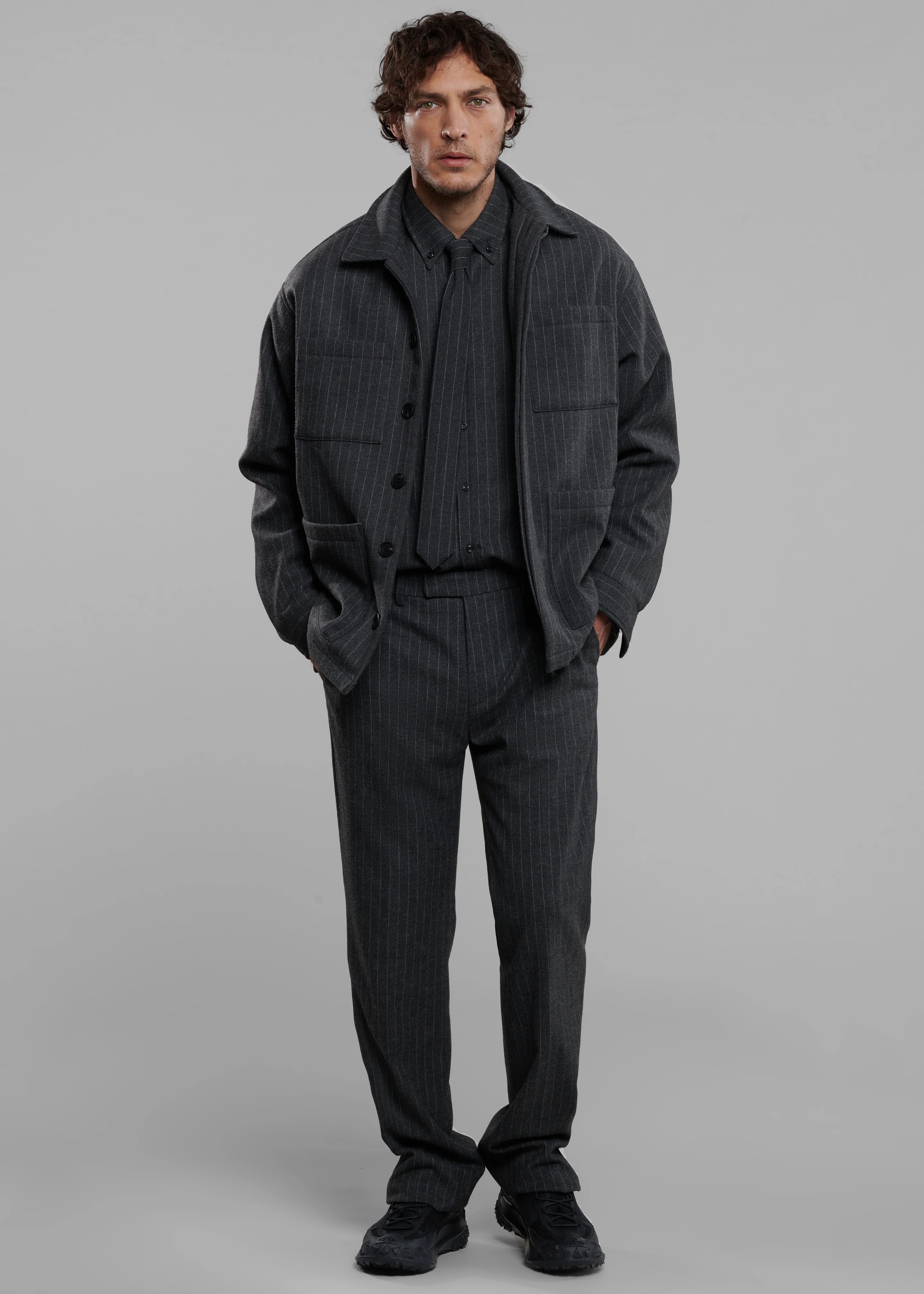 Mason Boxy Wool Jacket - Dark Grey/White Pinstripe - Image 6