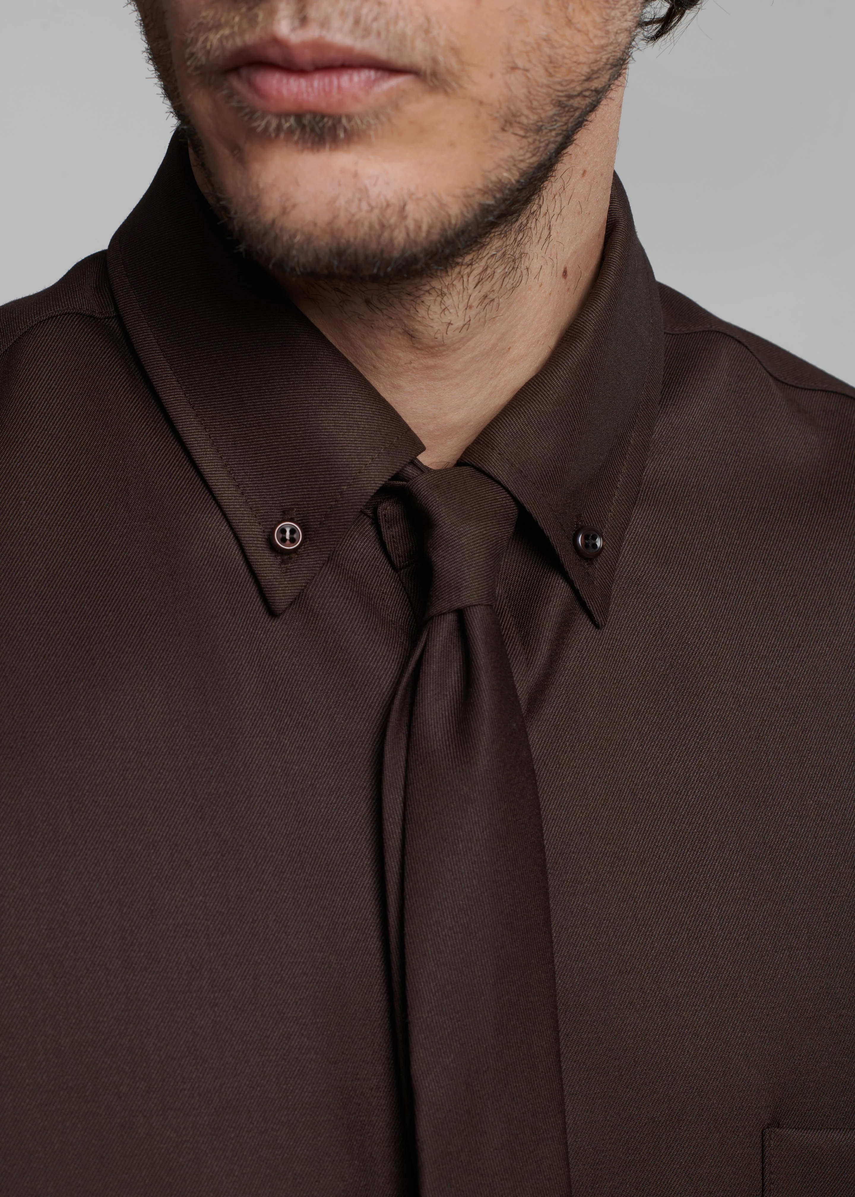 Mason Wool Button Up Shirt - Brown - Image 3