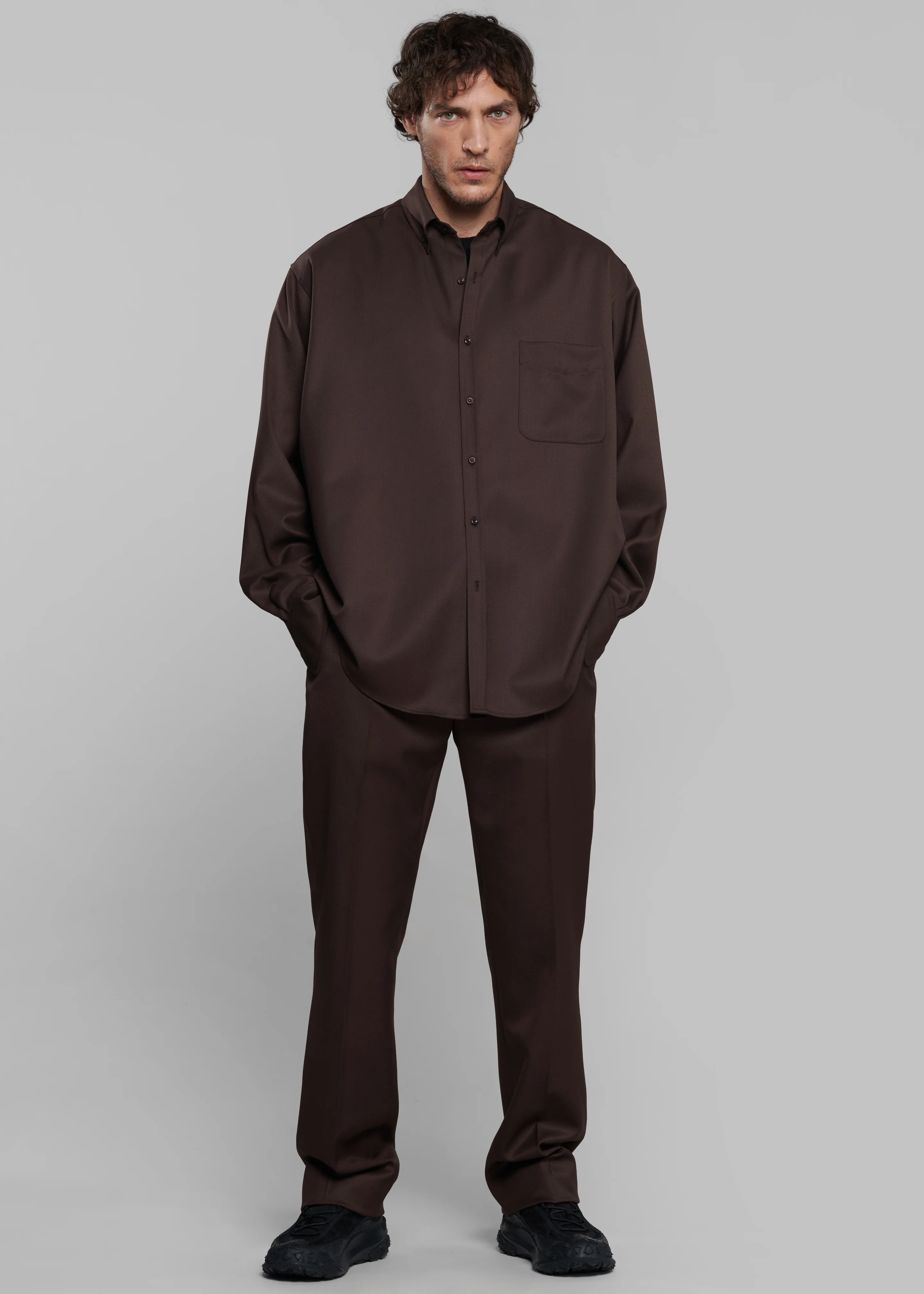 Mason Wool Button Up Shirt - Brown - Image 5