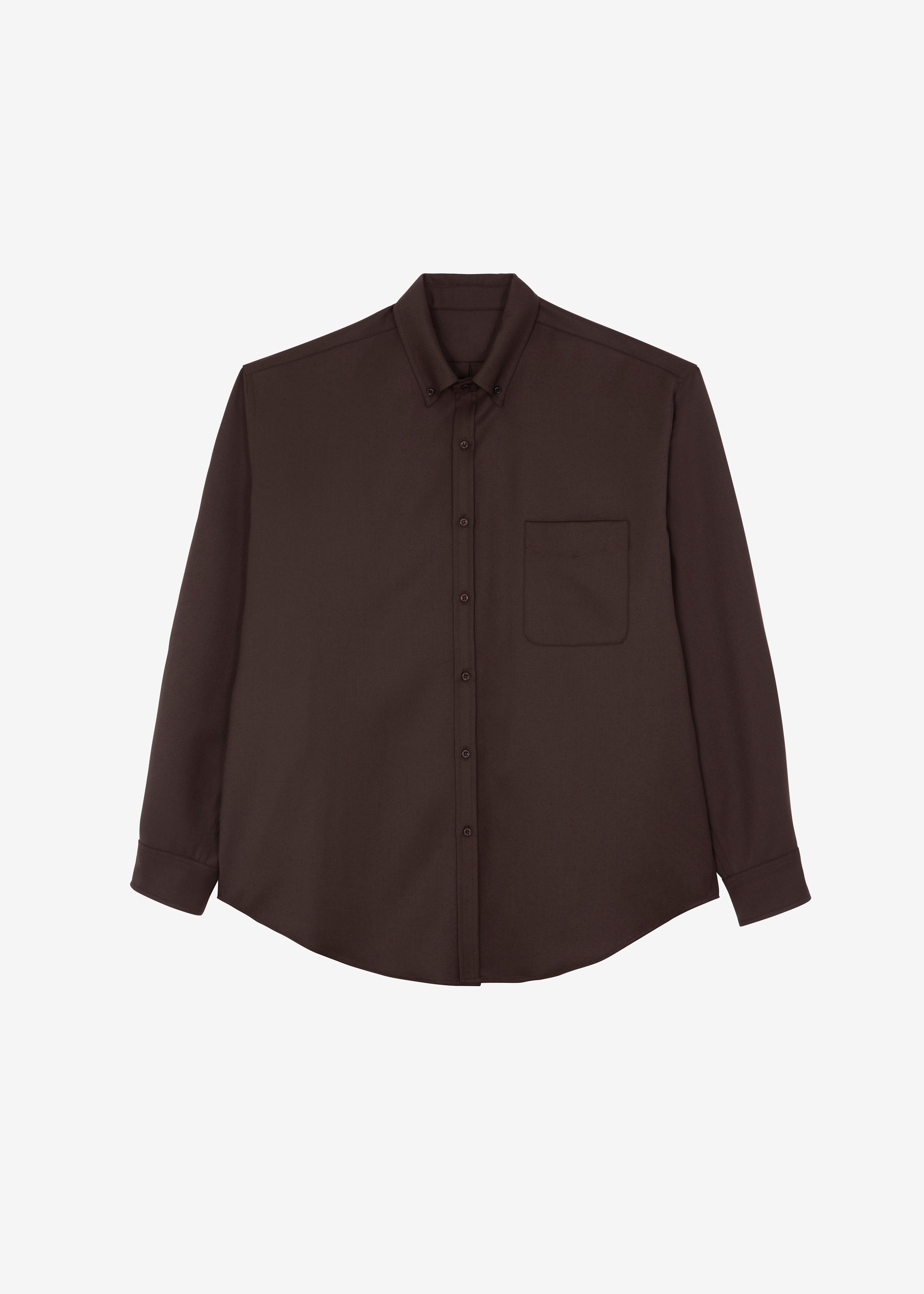 Mason Wool Button Up Shirt - Brown - Image 8