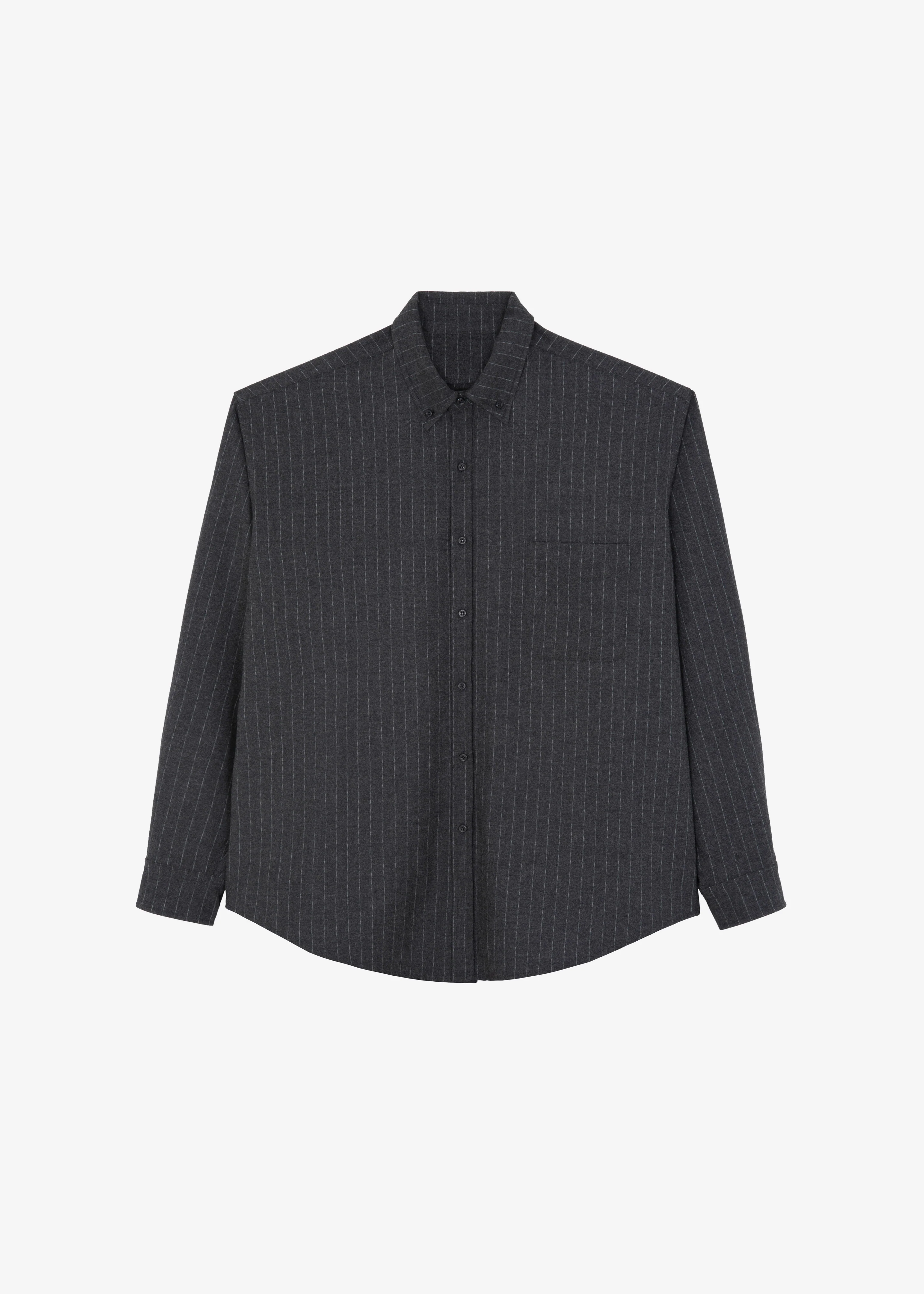Mason Wool Button Up Shirt - Dark Grey/White Pinstripe - Image 8