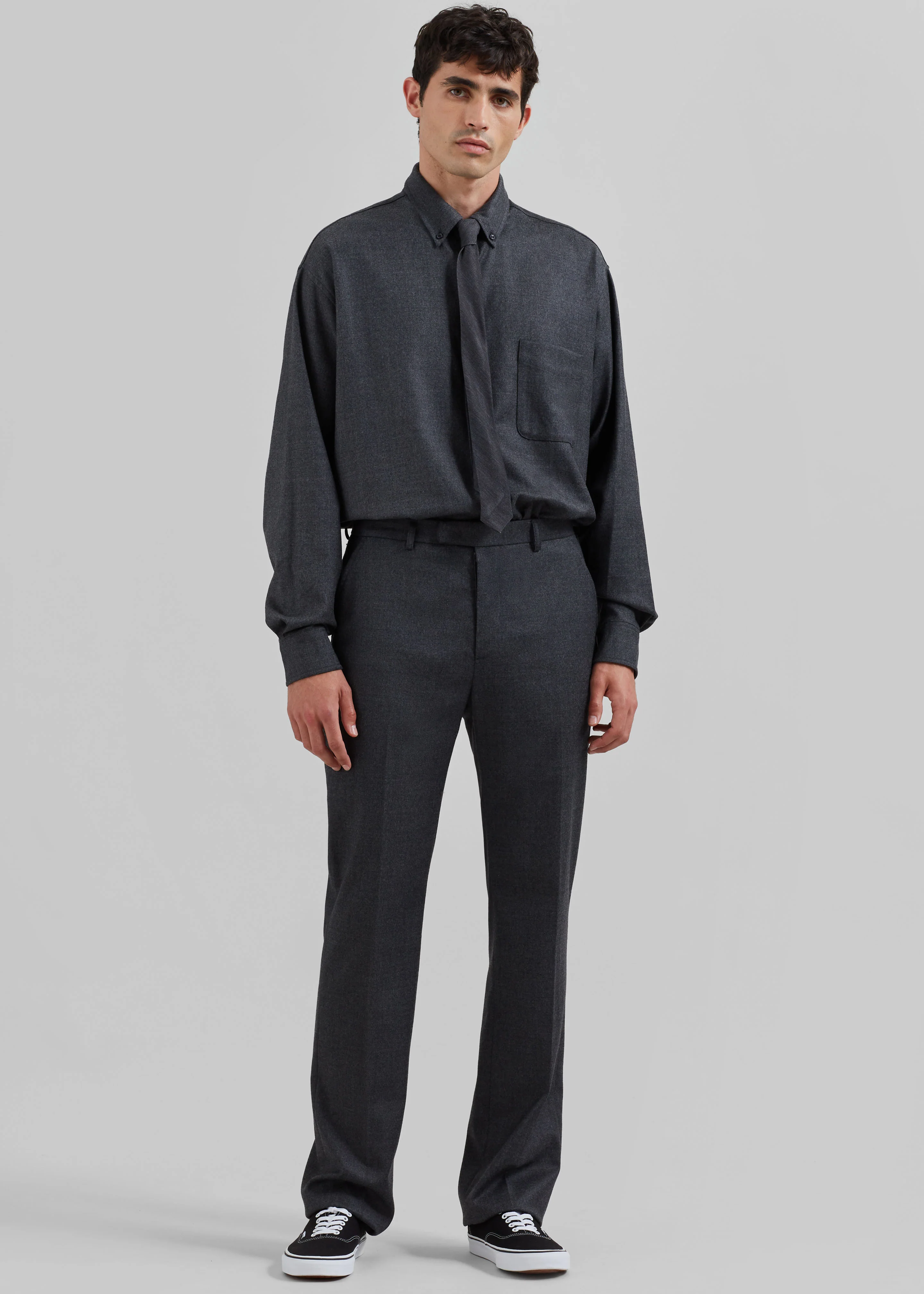 Mason Wool Flannel Button Up Shirt - Charcoal - Image 8