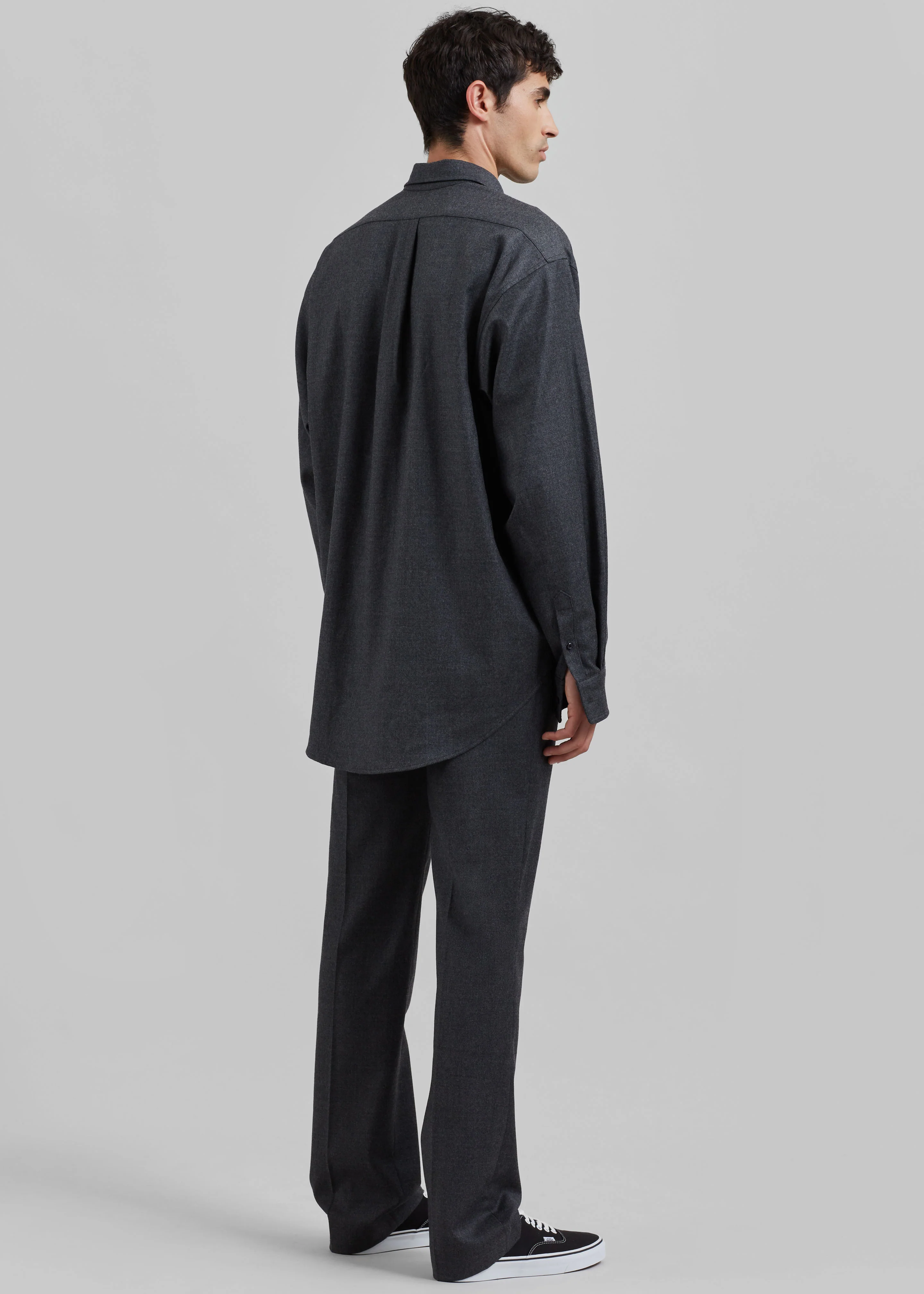 Mason Wool Flannel Button Up Shirt - Charcoal - Image 9