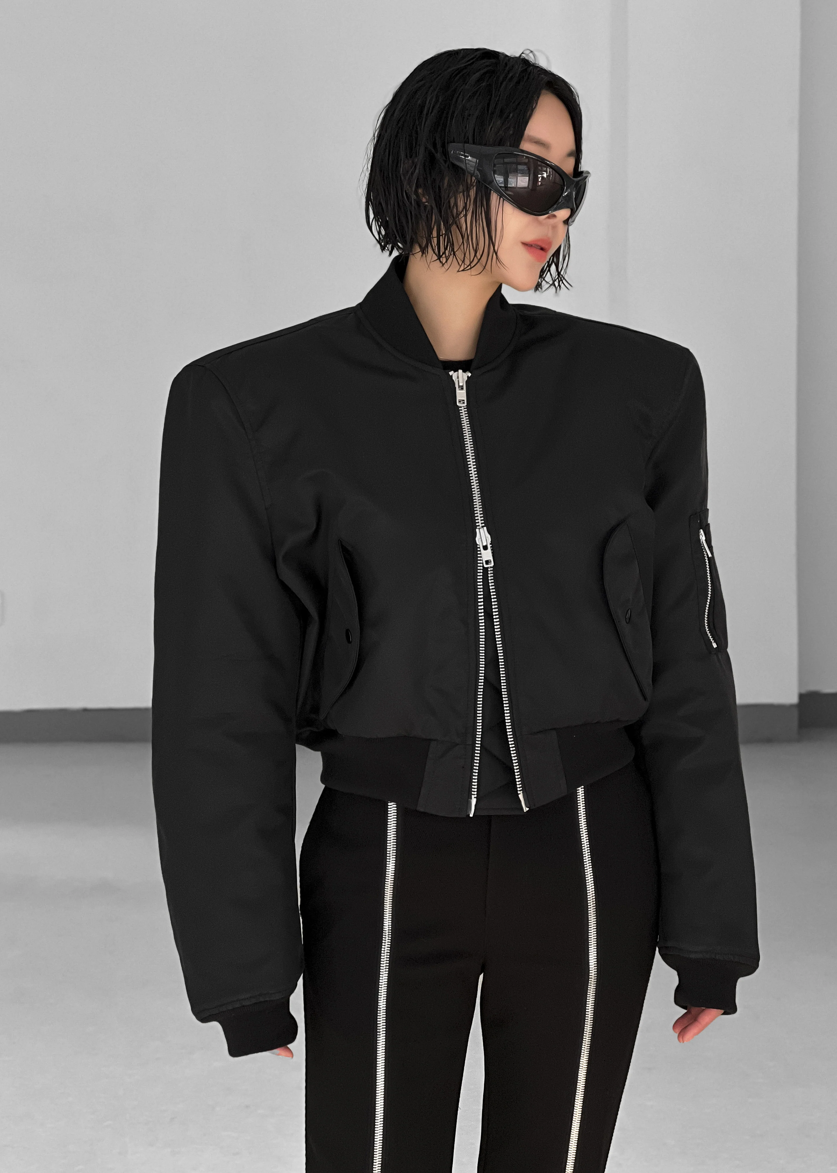 Mati Cropped Padded Bomber - Black - Image 10