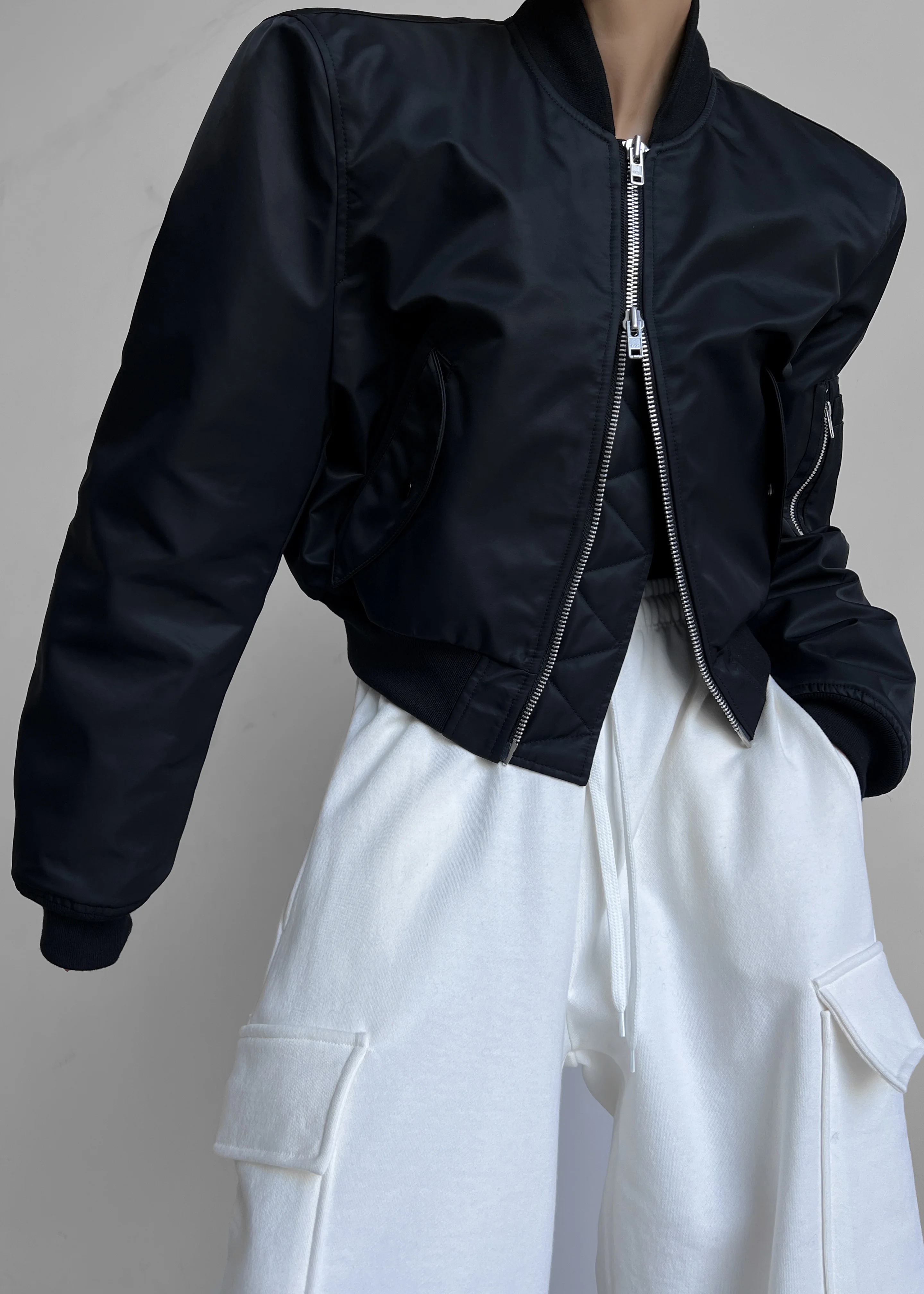 Mati Cropped Padded Bomber - Black - Image 8