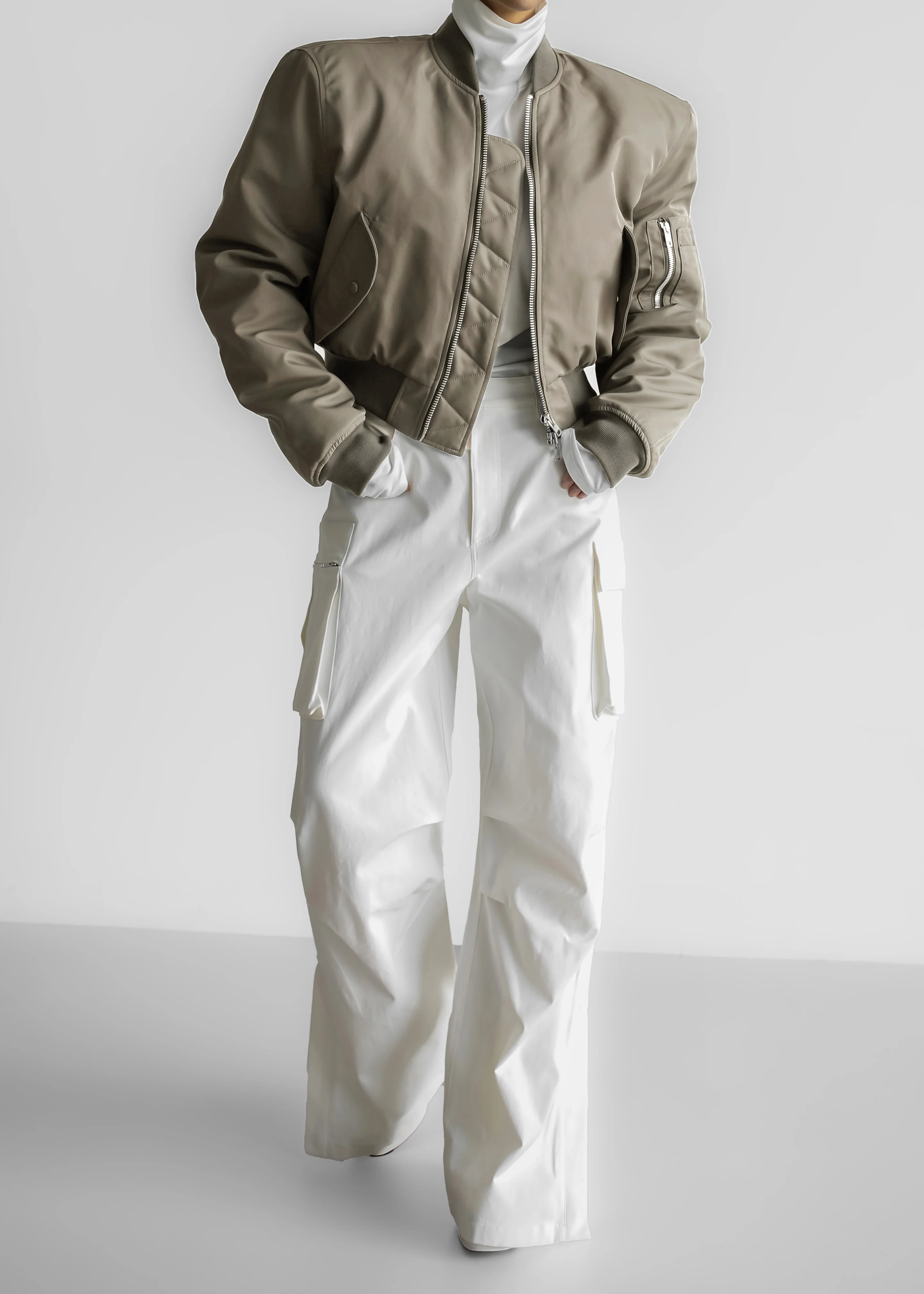 Mati Cropped Padded Bomber - Olive - Image 3