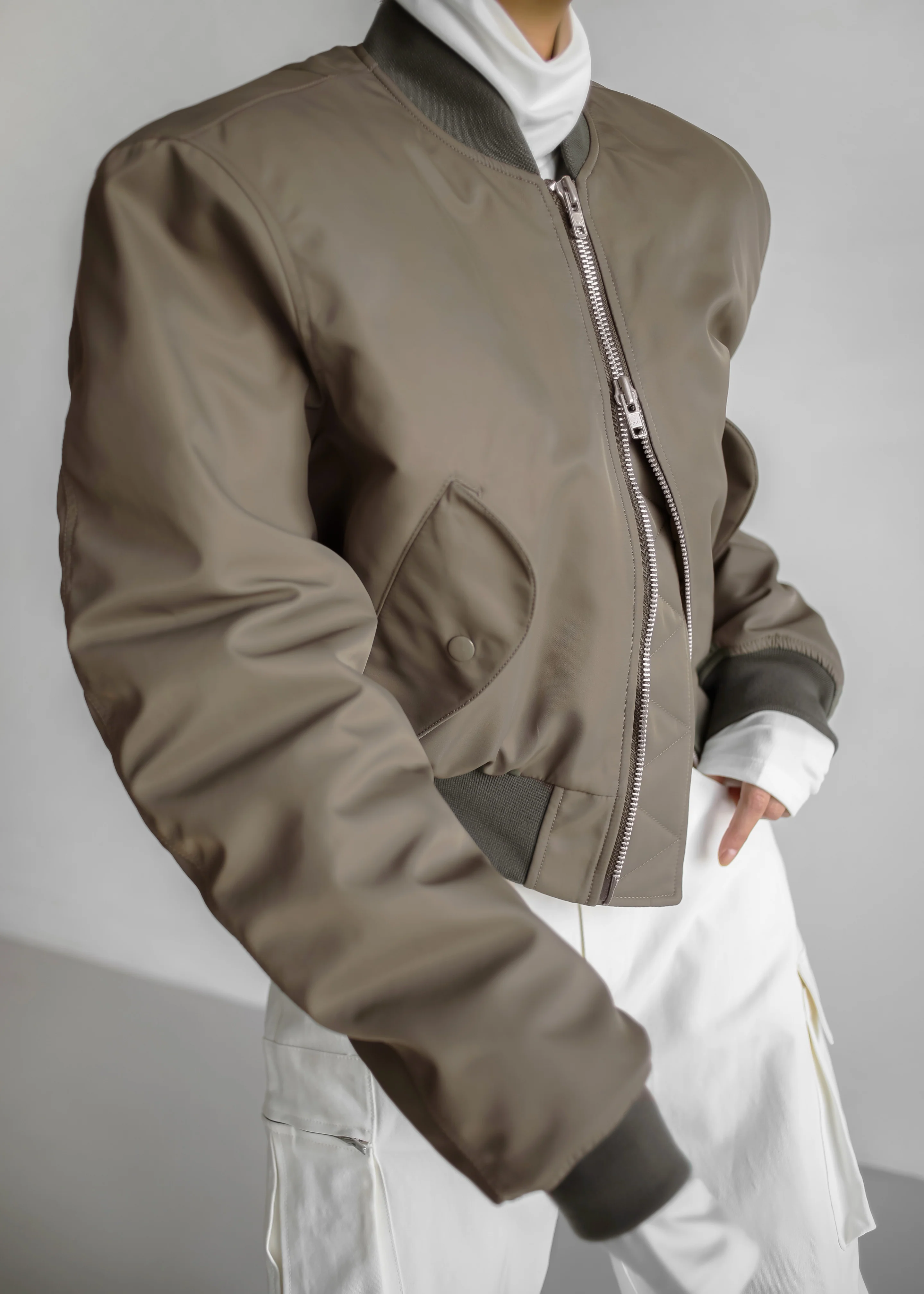 Mati Cropped Padded Bomber - Olive - Image 4