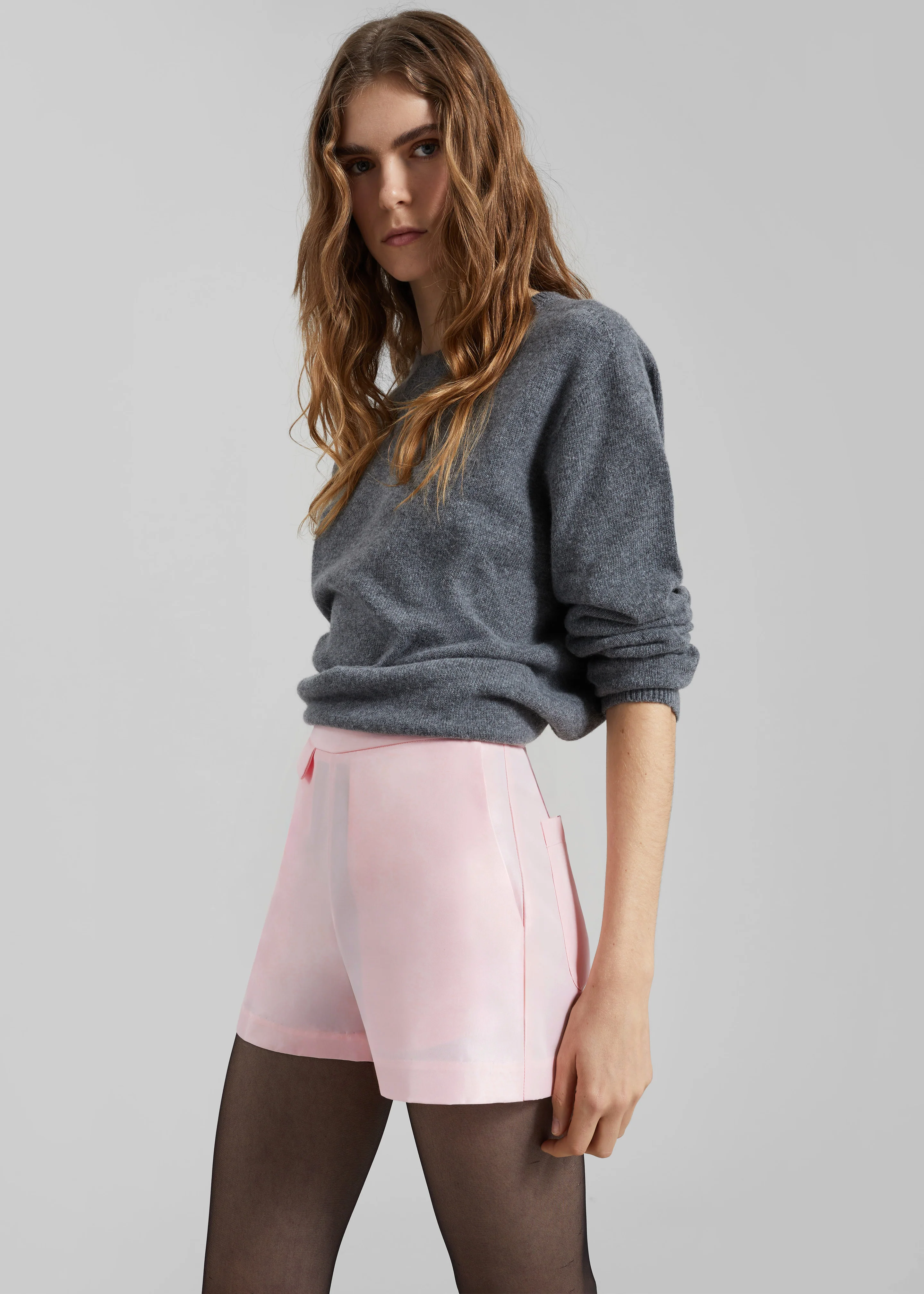 Matin Silk Satin Short Shorts - Palest Pink - Image 5