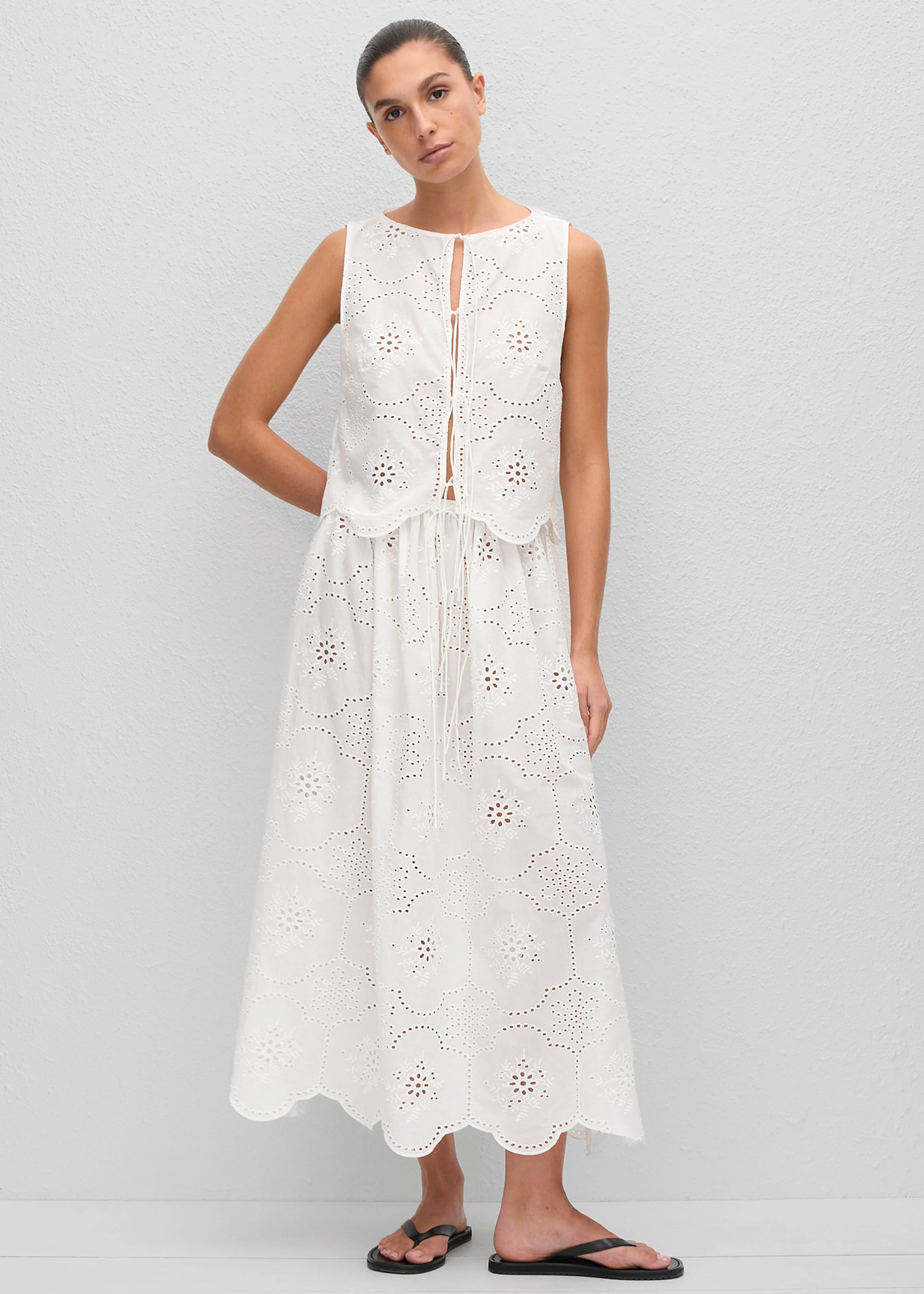 Matteau Broderie Tie Blouse - White - Image 10