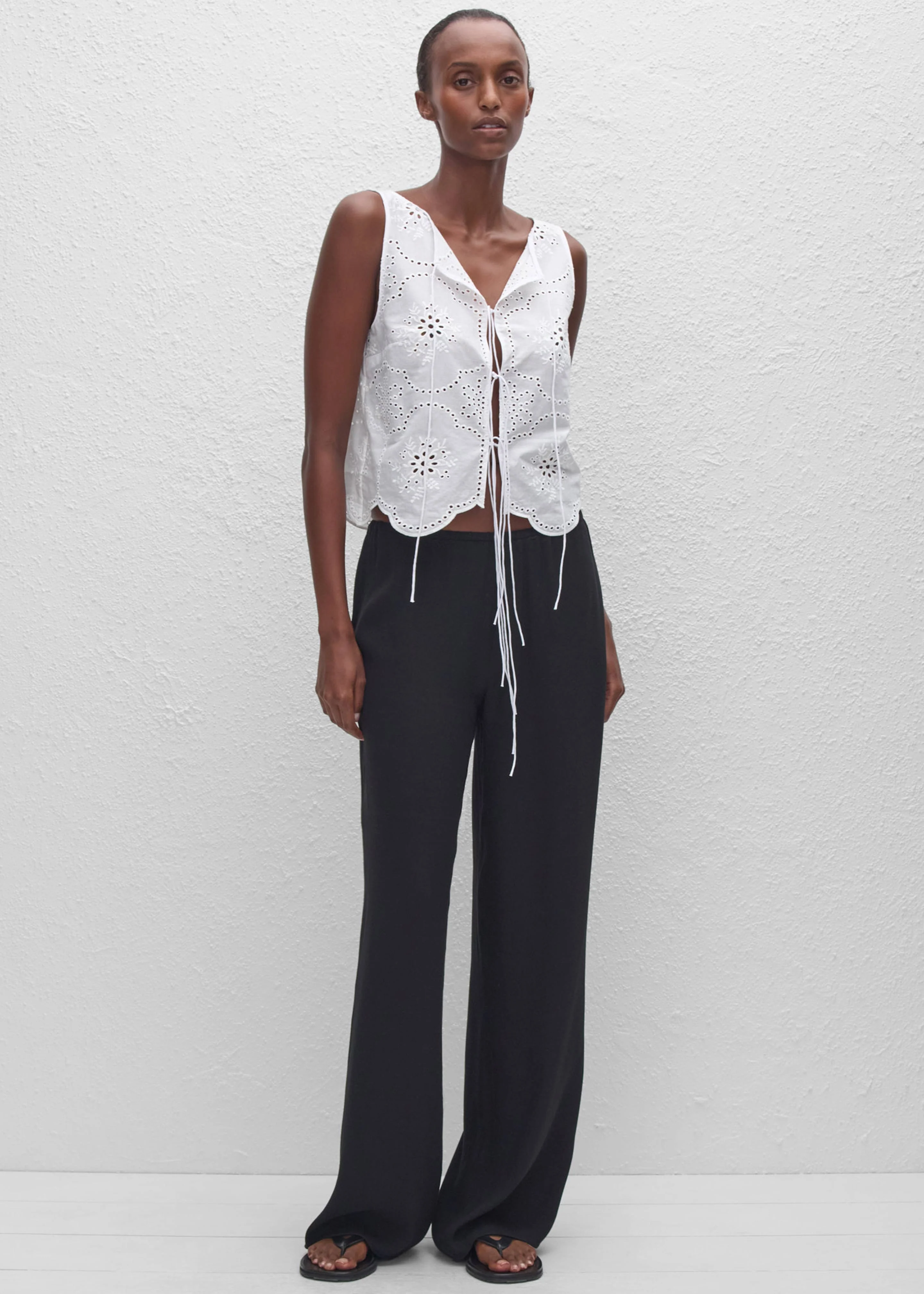 Matteau Broderie Tie Blouse - White - Image 7