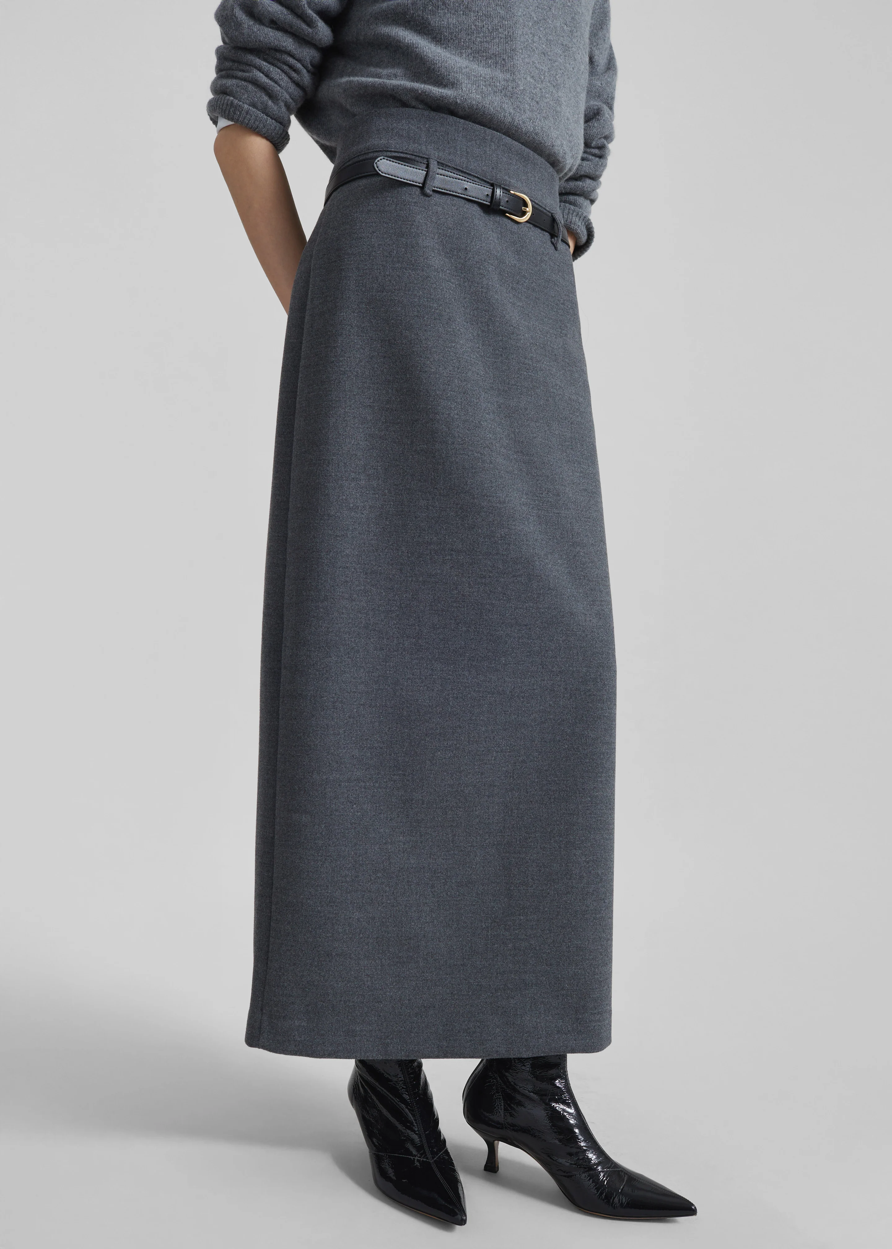 Mauvilly Belted Pencil Skirt - Grey - Image 2