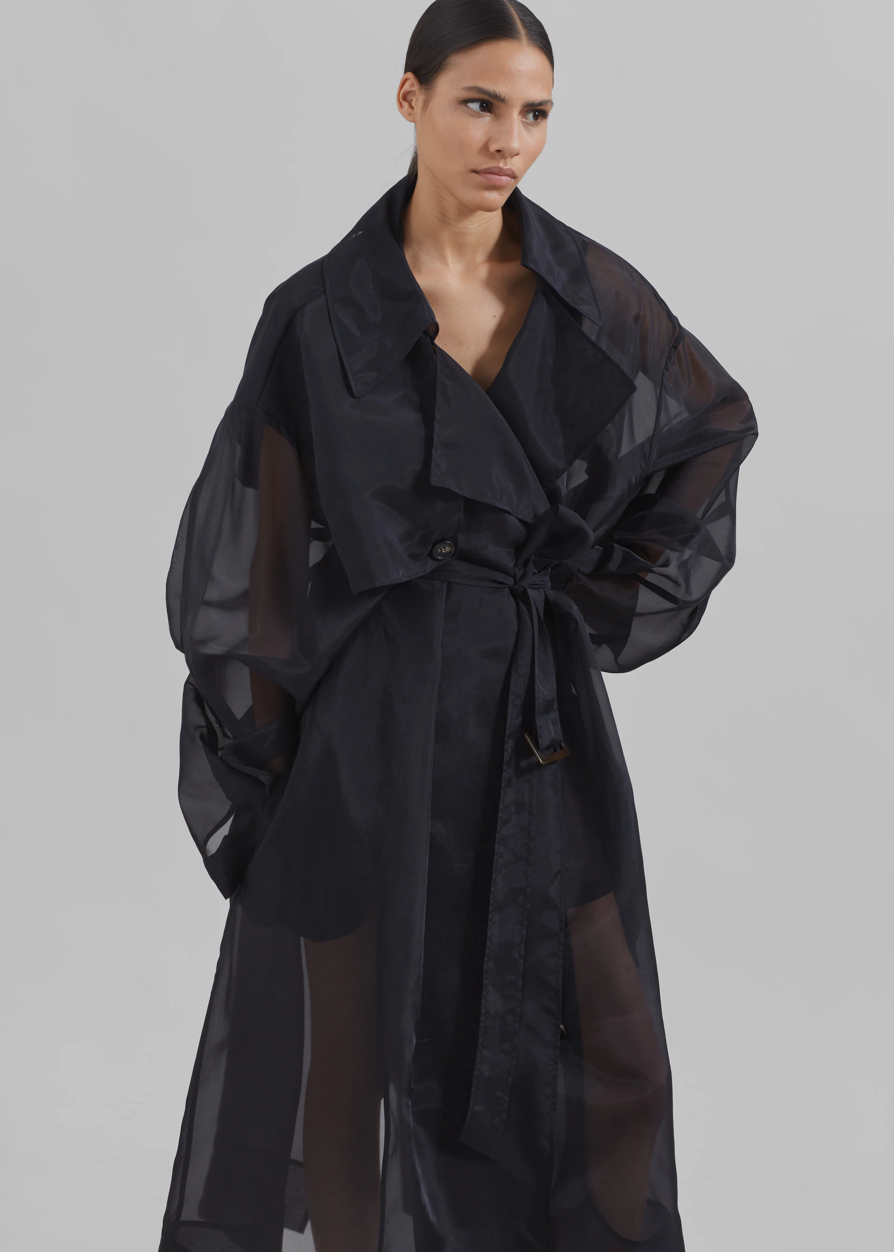 Mavis Oversized Sheer Trench - Black - Image 2
