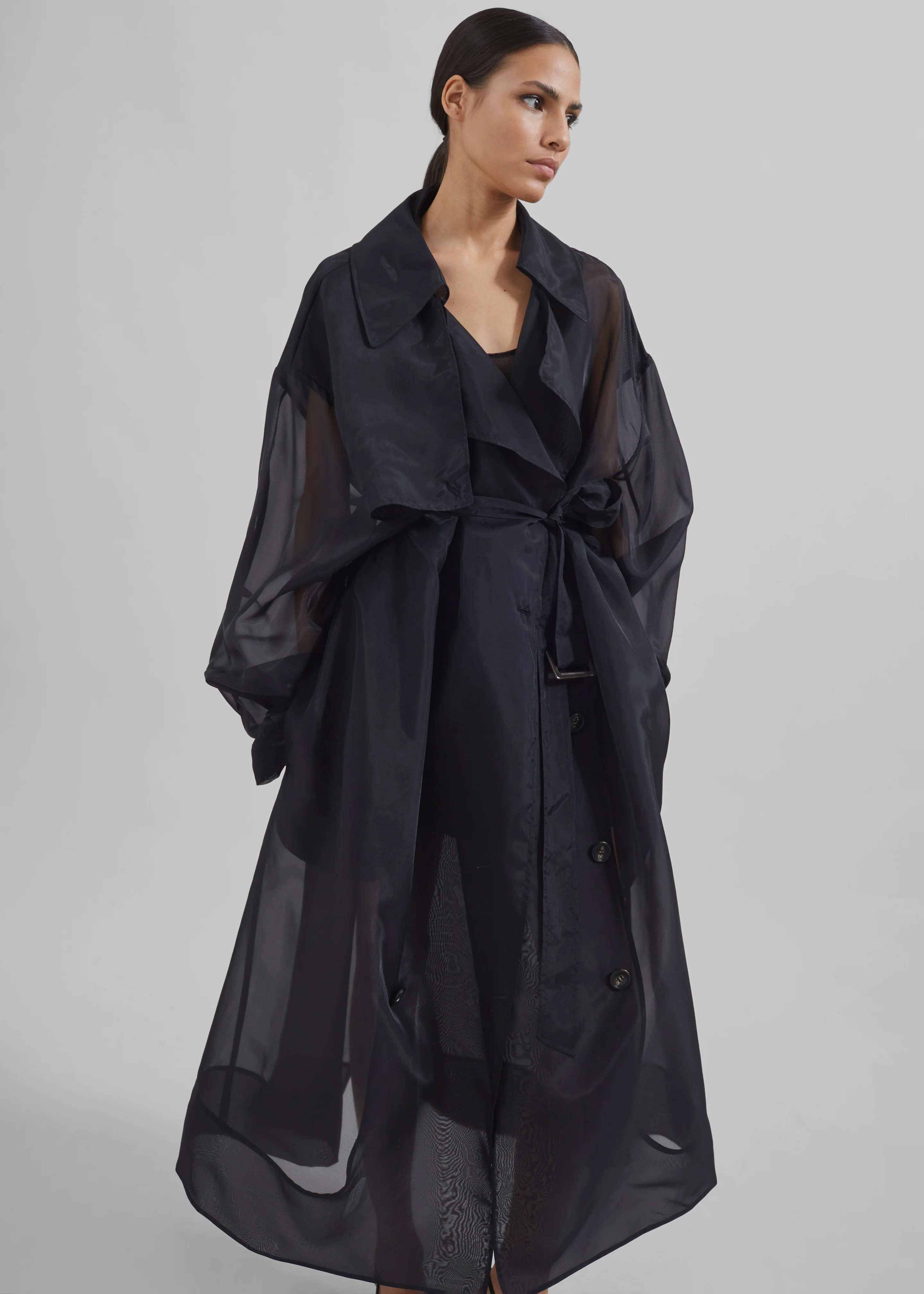 Mavis Oversized Sheer Trench - Black - Image 6
