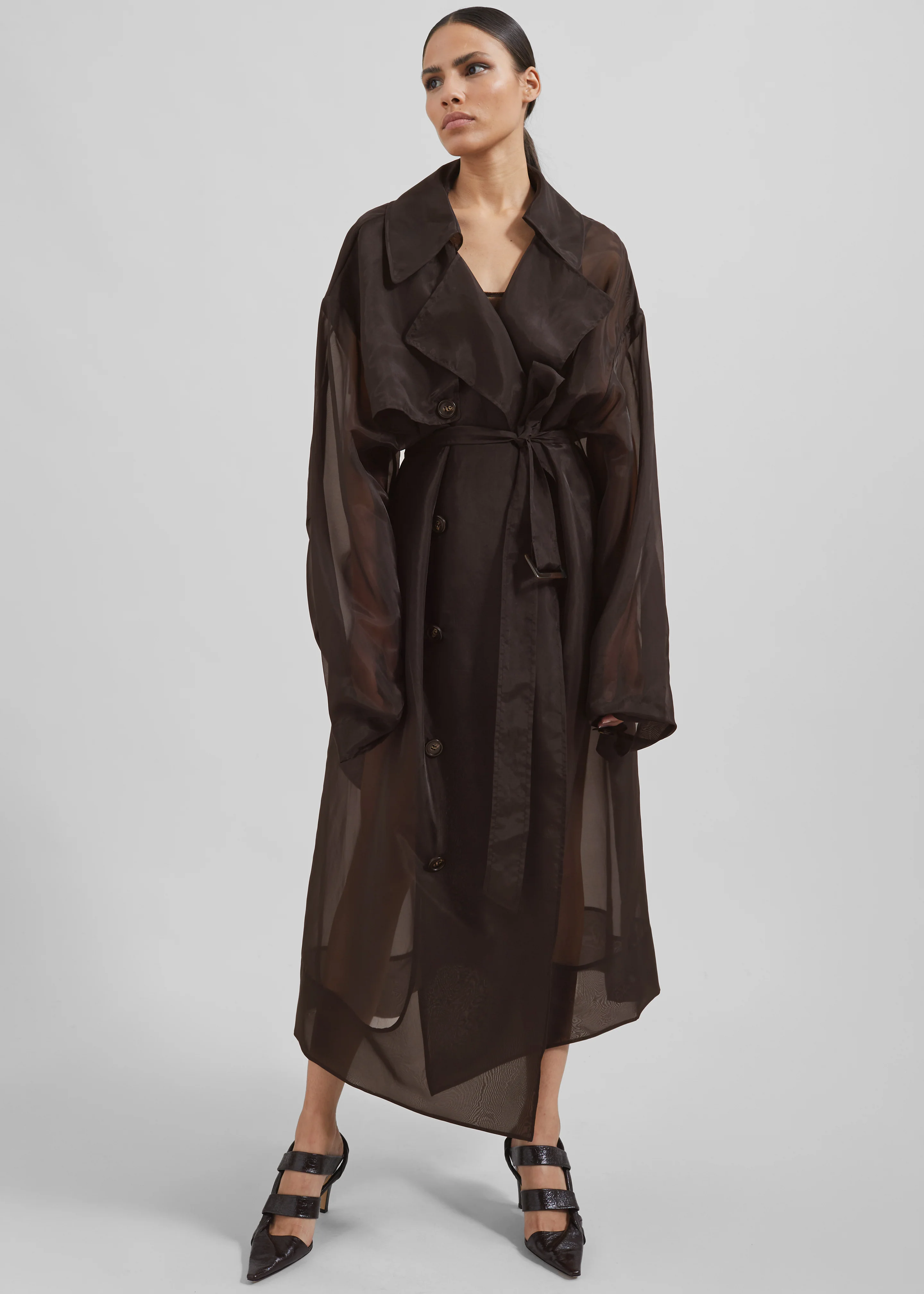 Mavis Oversized Sheer Trench - Brown