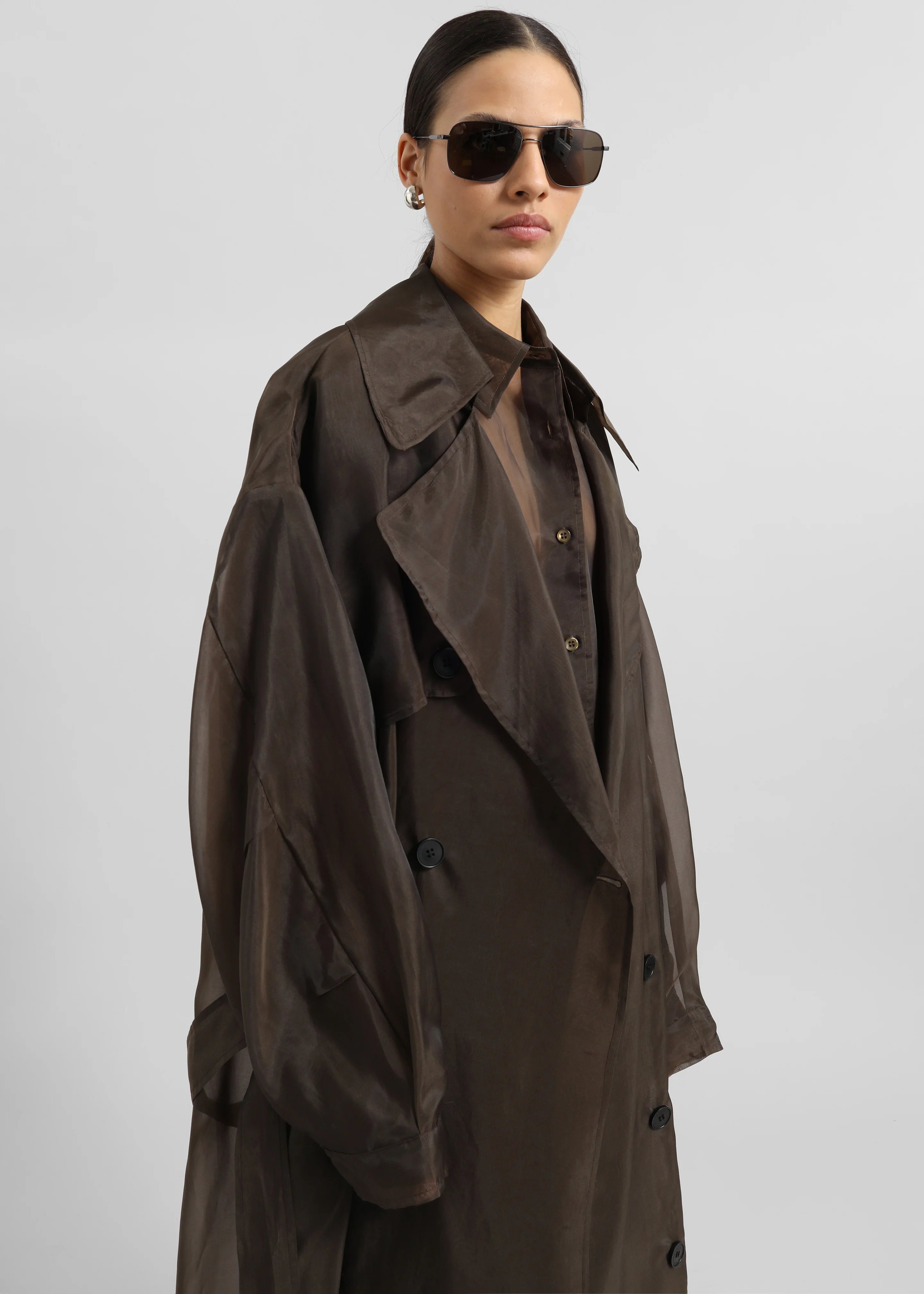 Mavis Oversized Sheer Trench - Brown - Image 2