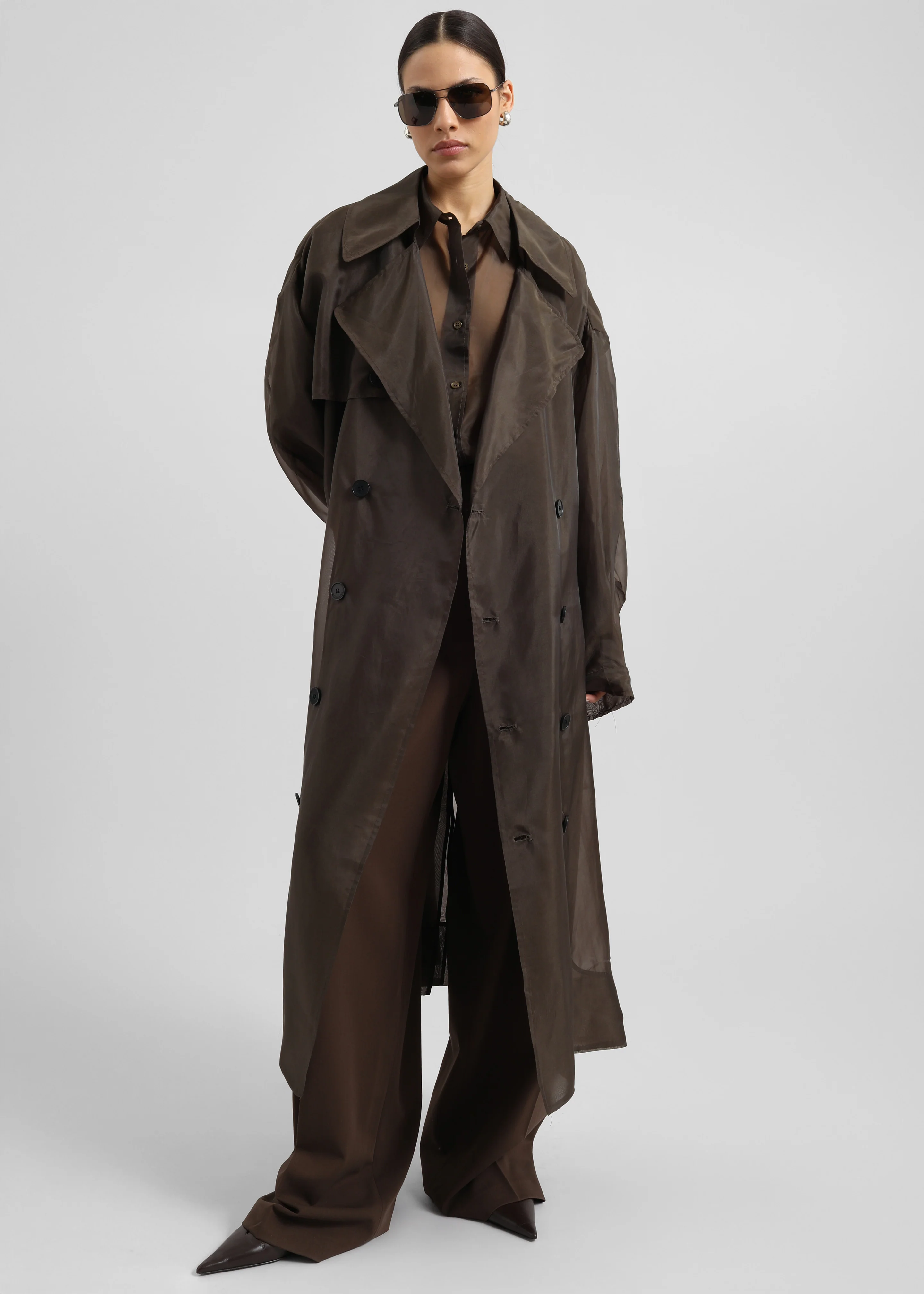 Mavis Oversized Sheer Trench - Brown - Image 4